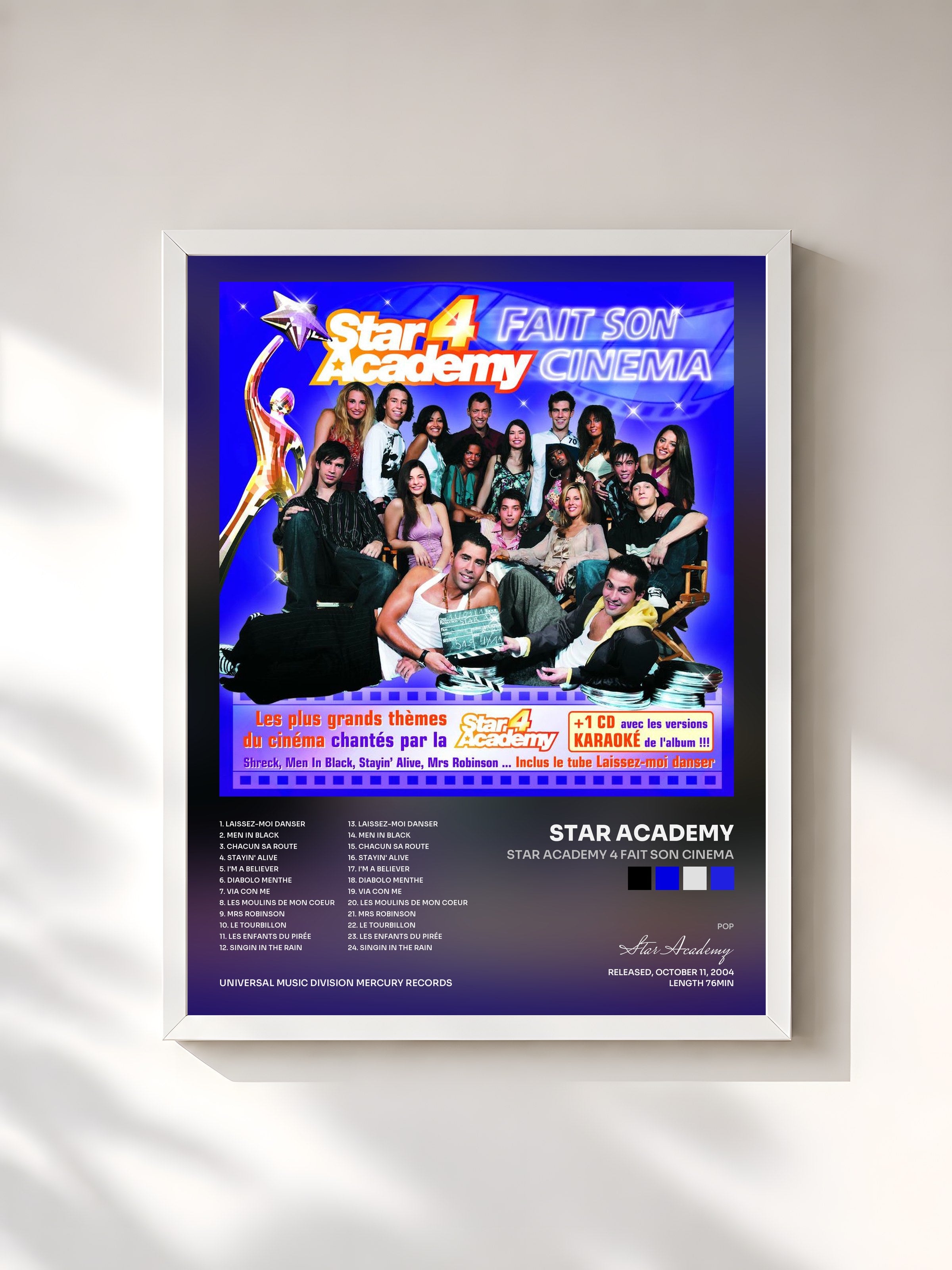 #blanc Tableau de l'album Star Academy 4 Fait Son Cinema de Star Academy, cadre blanc, imprimé et encadré en France