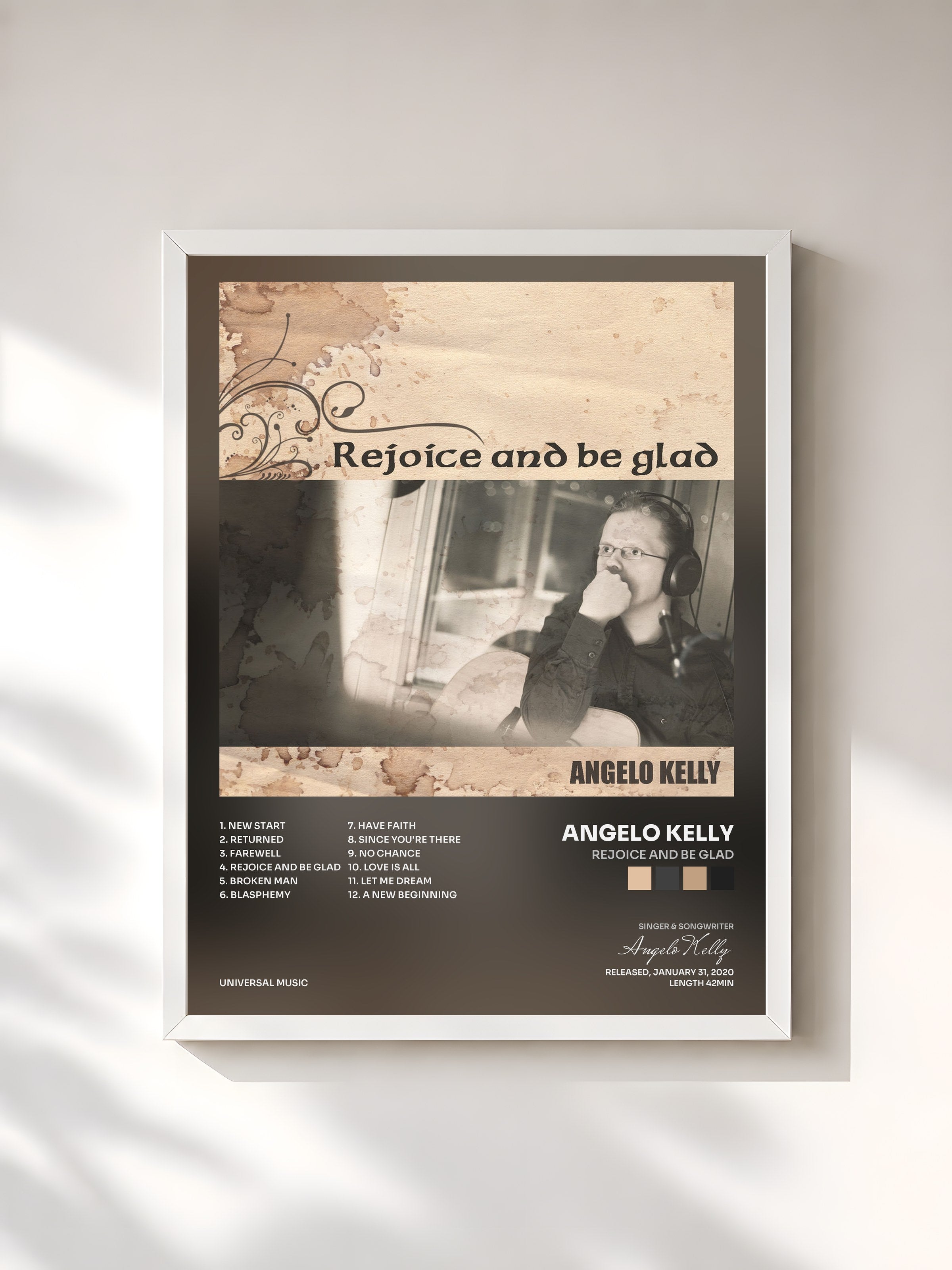 #blanc Tableau de l'album Rejoice And Be Glad de Angelo Kelly, cadre blanc, imprimé et encadré en France