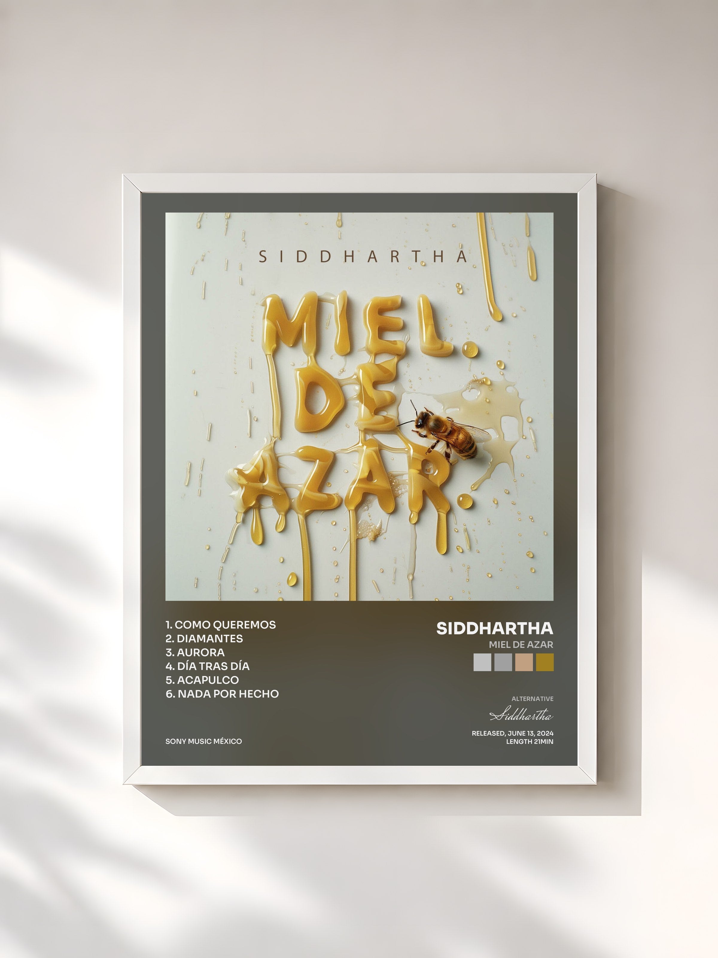 #blanc Tableau de l'album Miel de Azar de Siddhartha, cadre blanc, imprimé et encadré en France