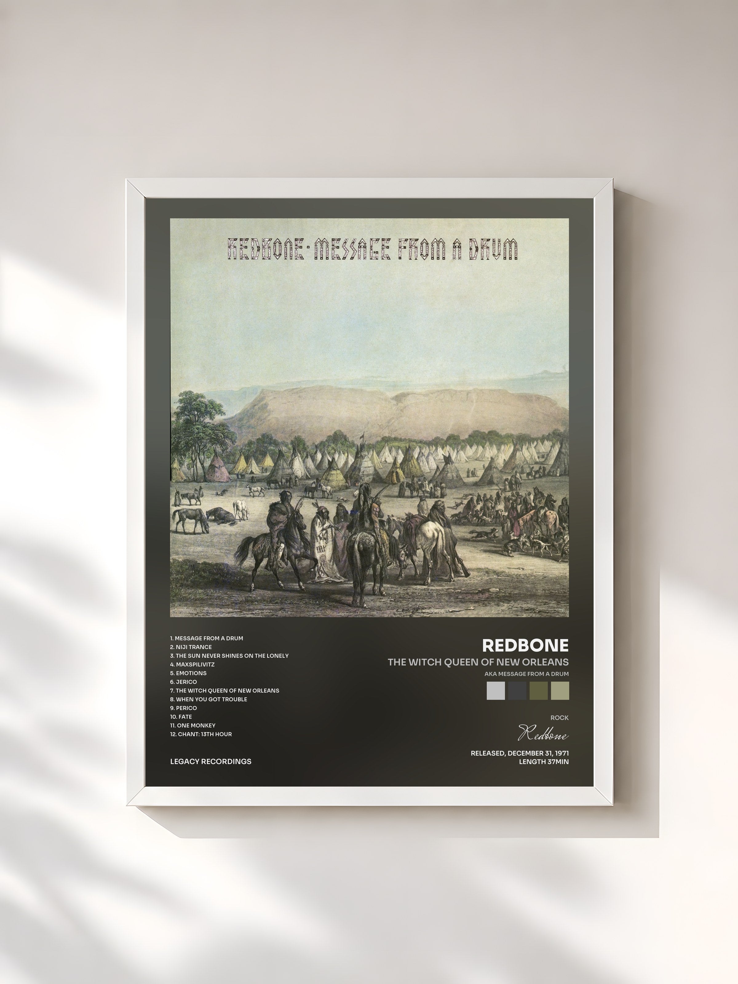 #blanc Tableau de l'album The Witch Queen of New Orleans (aka Message from a Drum) [Expanded Edition] de Redbone, cadre blanc, imprimé et encadré en France