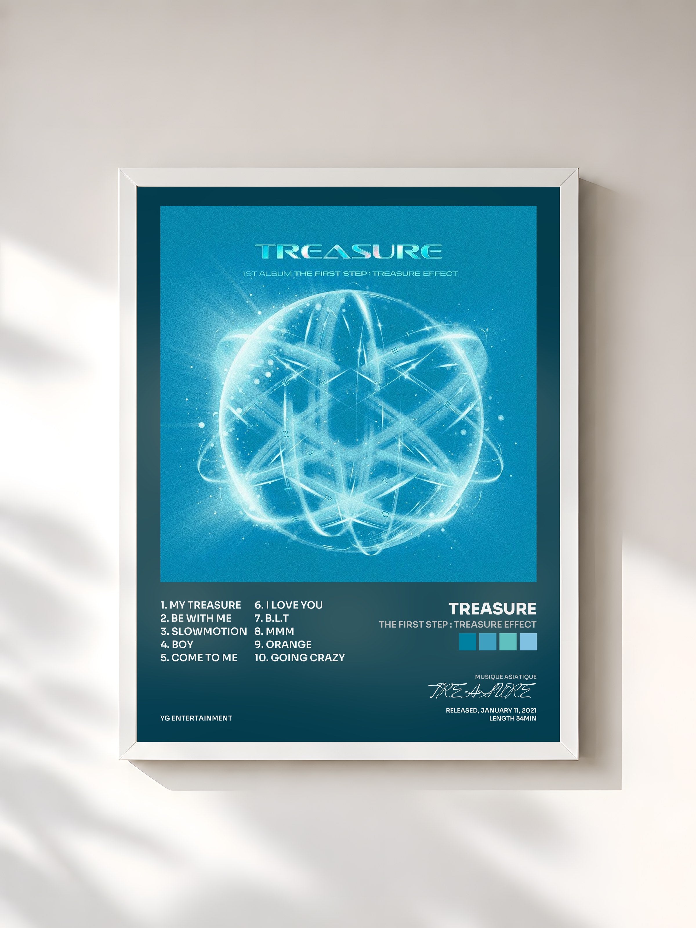 #blanc Tableau de l'album THE FIRST STEP : TREASURE EFFECT de TREASURE, cadre blanc, imprimé et encadré en France