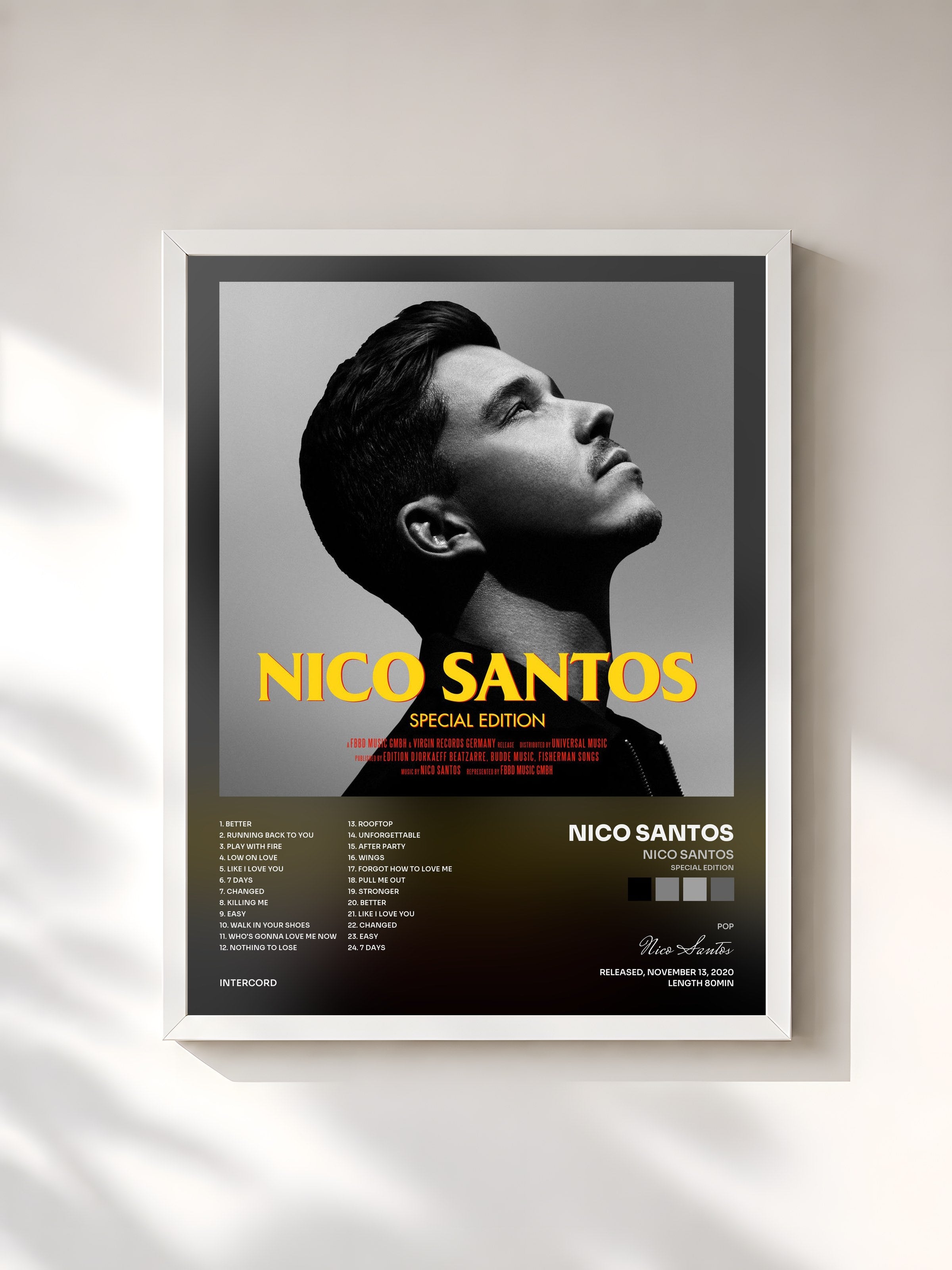 #blanc Tableau de l'album Nico Santos (Special Edition) de Nico Santos, cadre blanc, imprimé et encadré en France