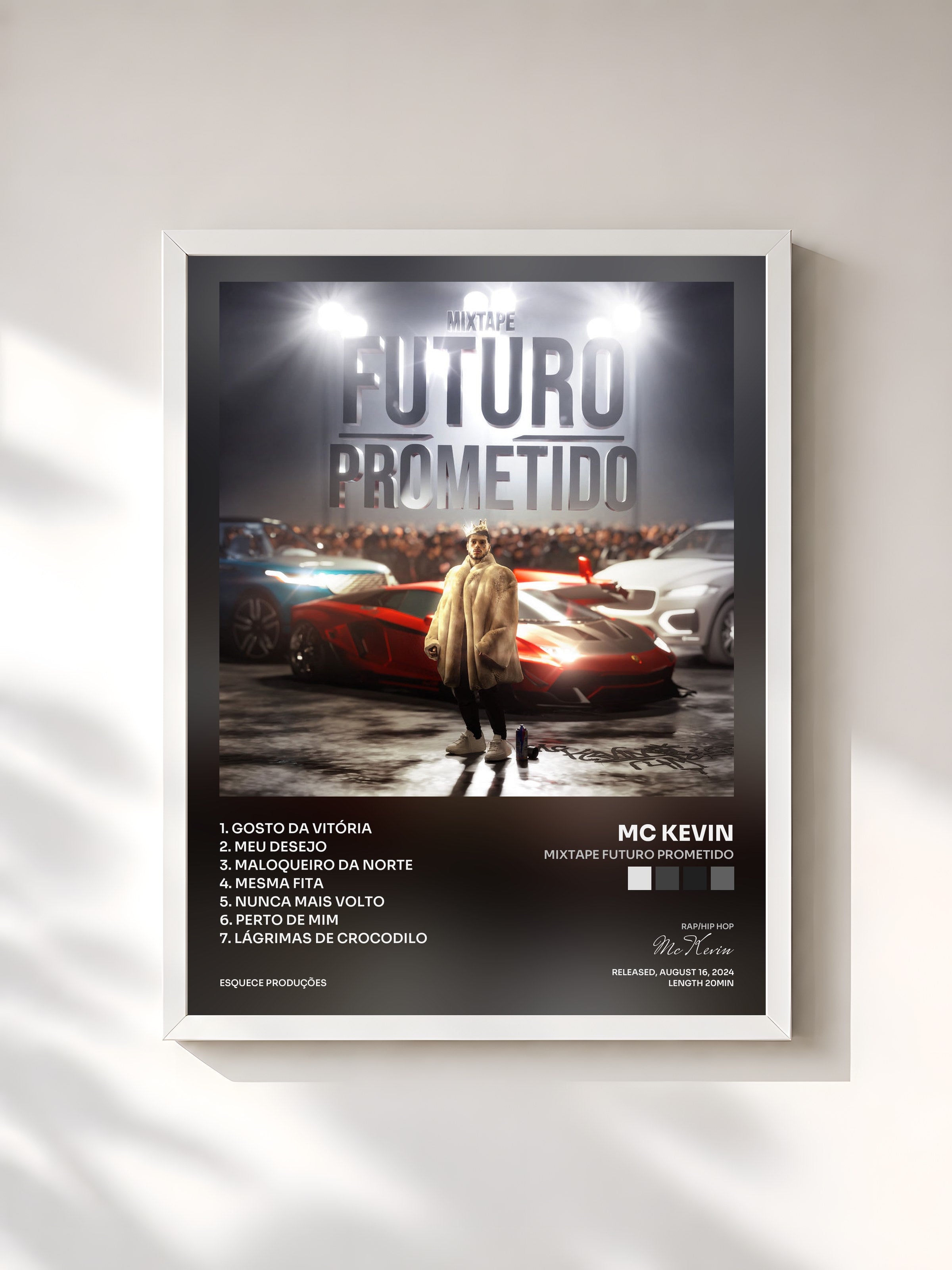 #blanc Tableau de l'album MIXTAPE FUTURO PROMETIDO de Mc Kevin, cadre blanc, imprimé et encadré en France