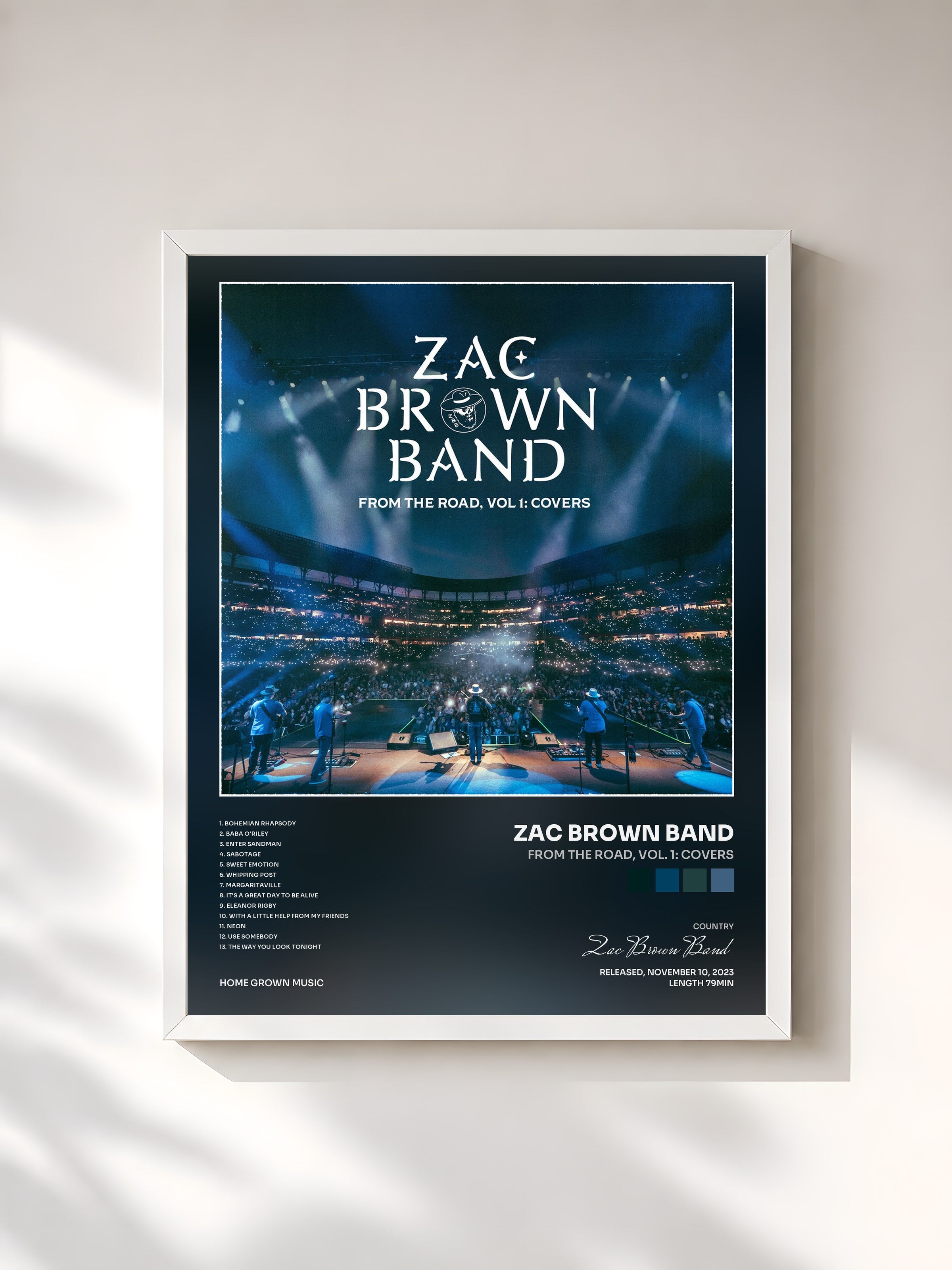 #blanc Tableau de l'album From The Road, Vol. 1: Covers de Zac Brown Band, cadre blanc, imprimé et encadré en France