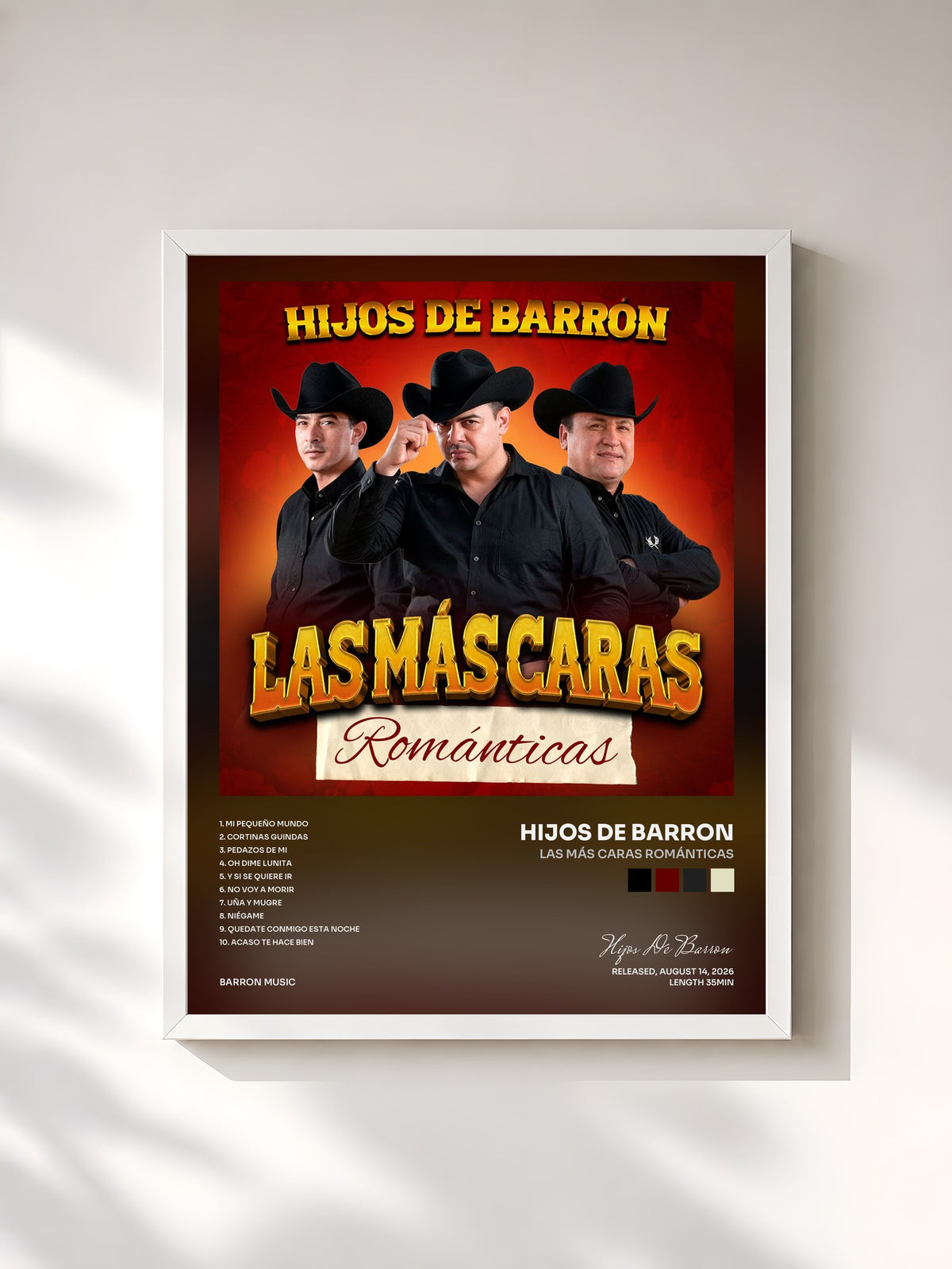 #blanc Tableau de l'album Las Más Caras Románticas de Hijos De Barron, cadre blanc, imprimé et encadré en France