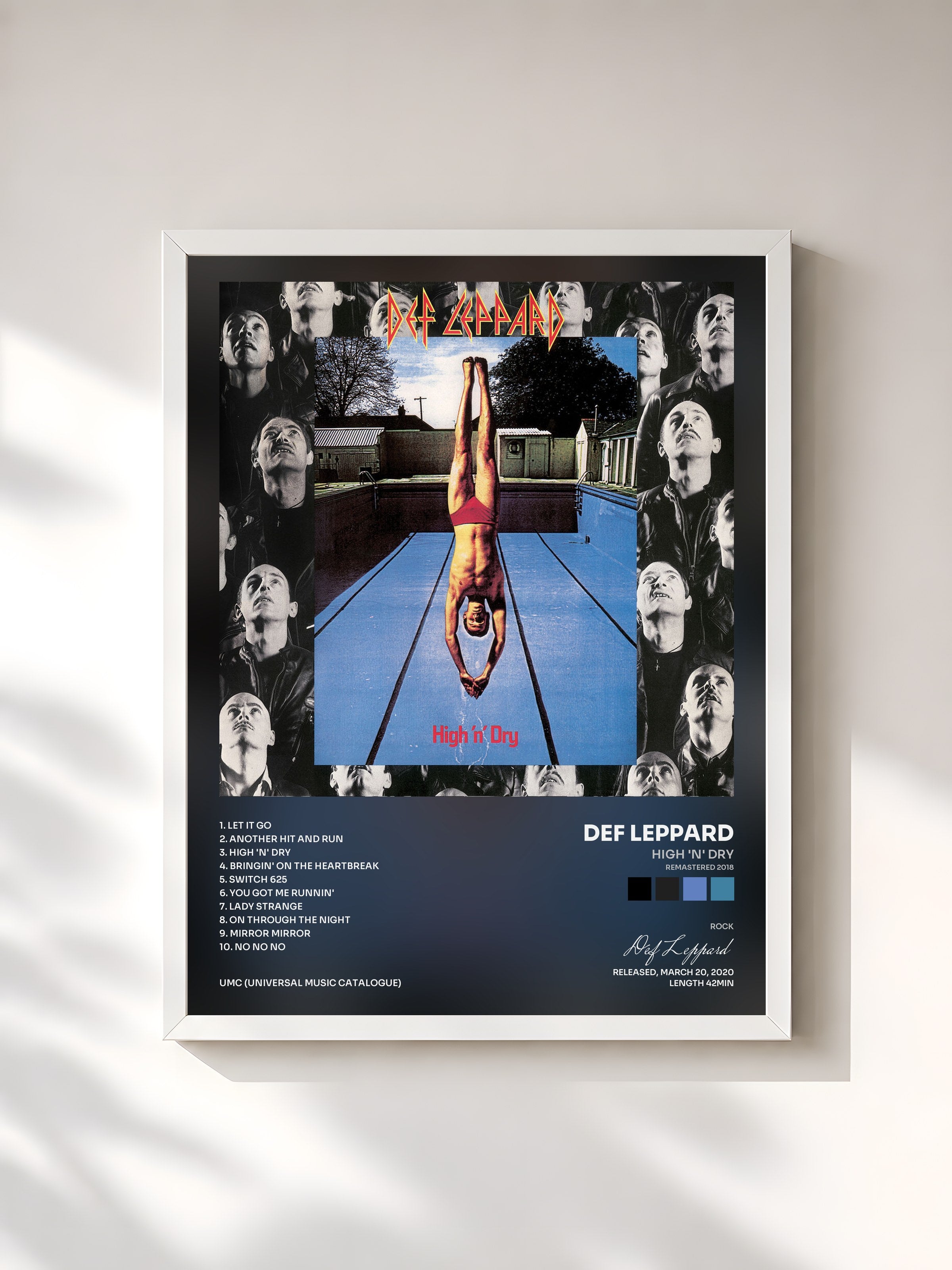 #blanc Tableau de l'album High 'N' Dry (Remastered 2018) de Def Leppard, cadre blanc, imprimé et encadré en France