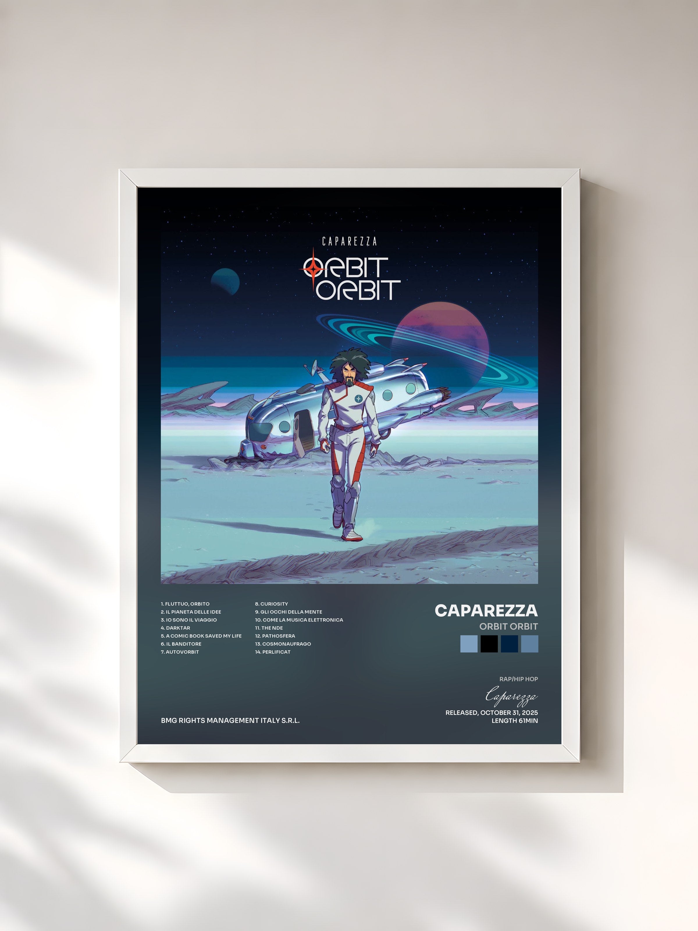 #blanc Tableau de l'album Orbit Orbit de Caparezza, cadre blanc, imprimé et encadré en France