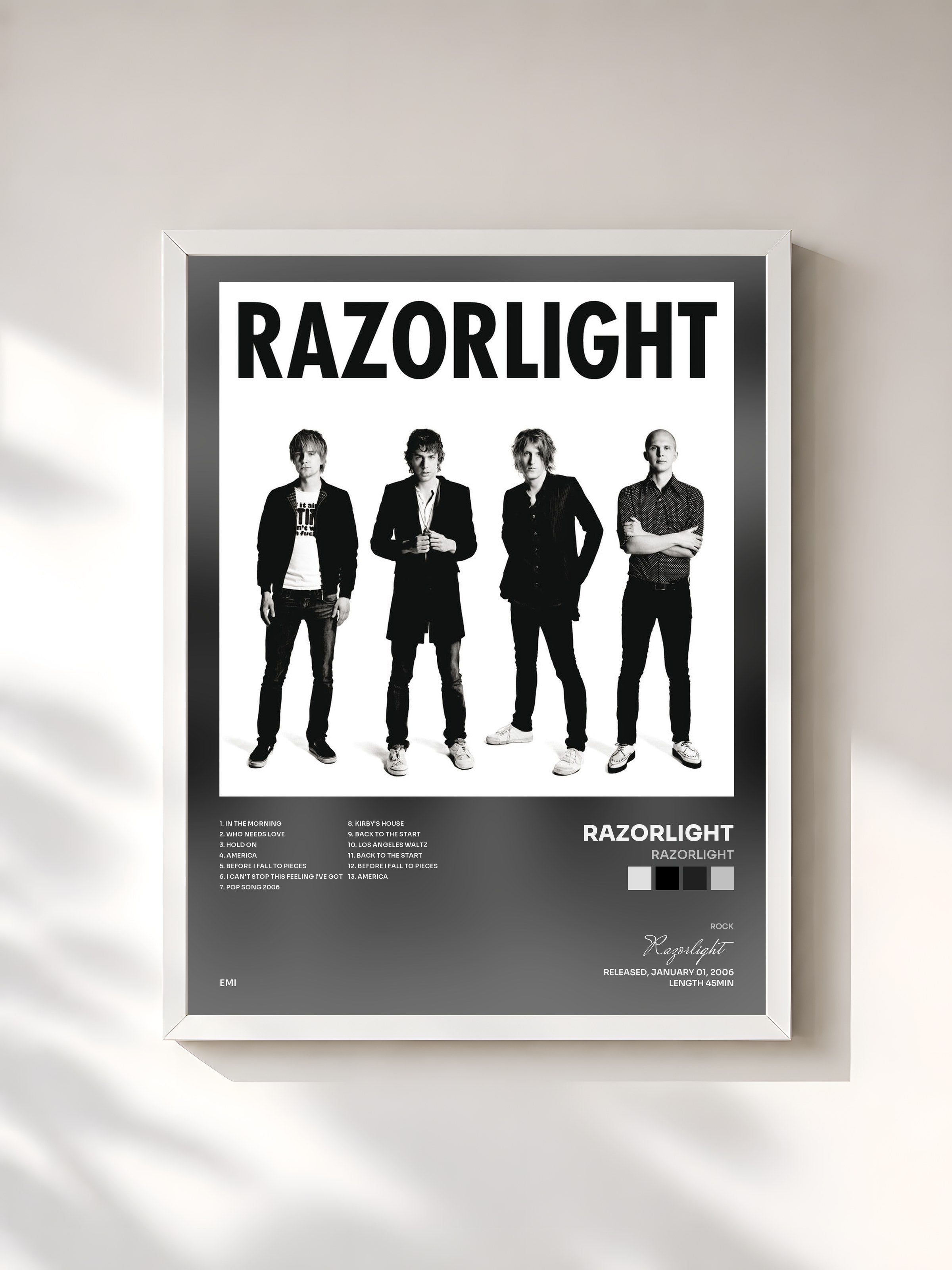 #blanc Tableau de l'album Razorlight de Razorlight, cadre blanc, imprimé et encadré en France