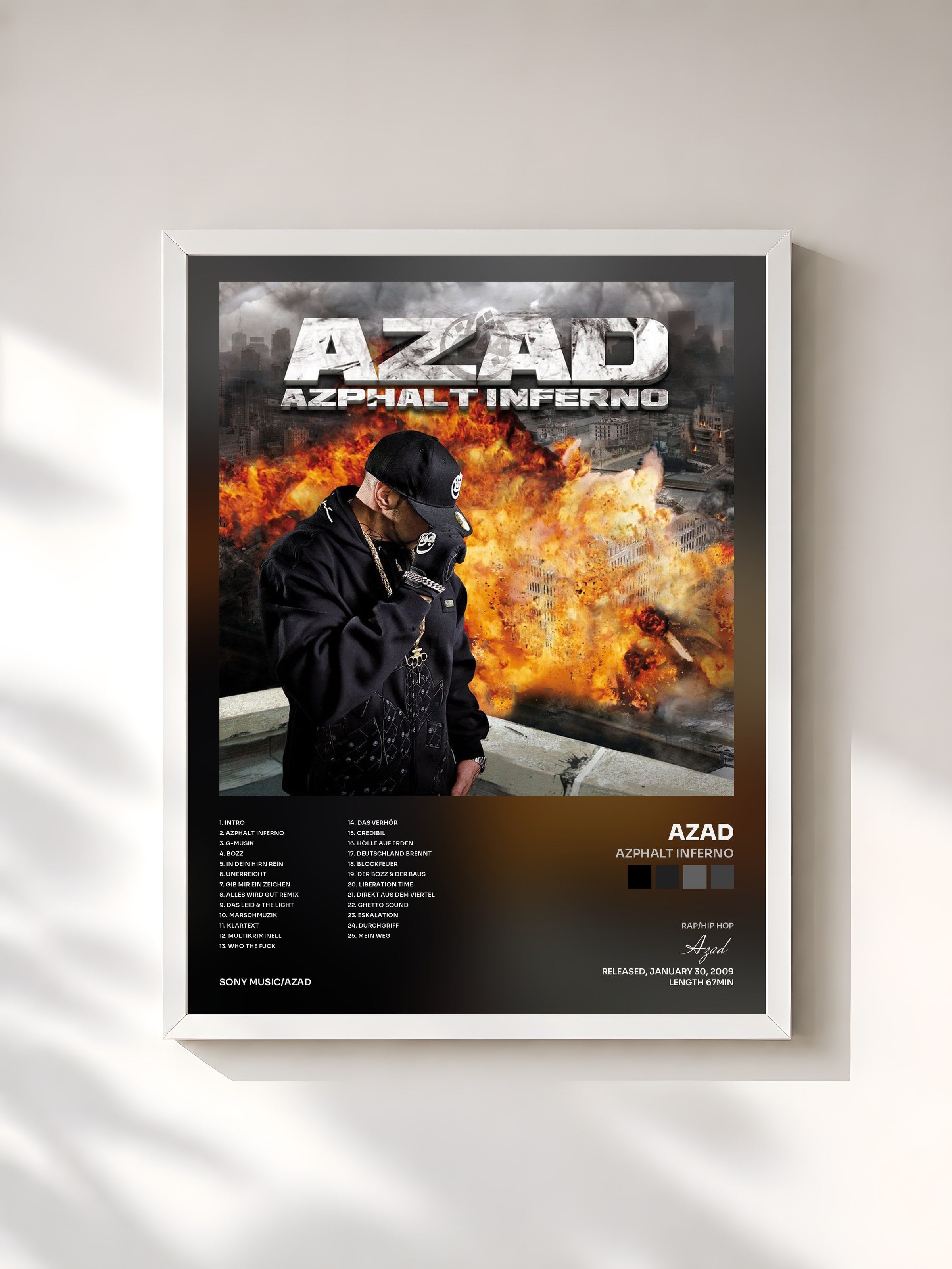 #blanc Tableau de l'album Azphalt Inferno de Azad, cadre blanc, imprimé et encadré en France