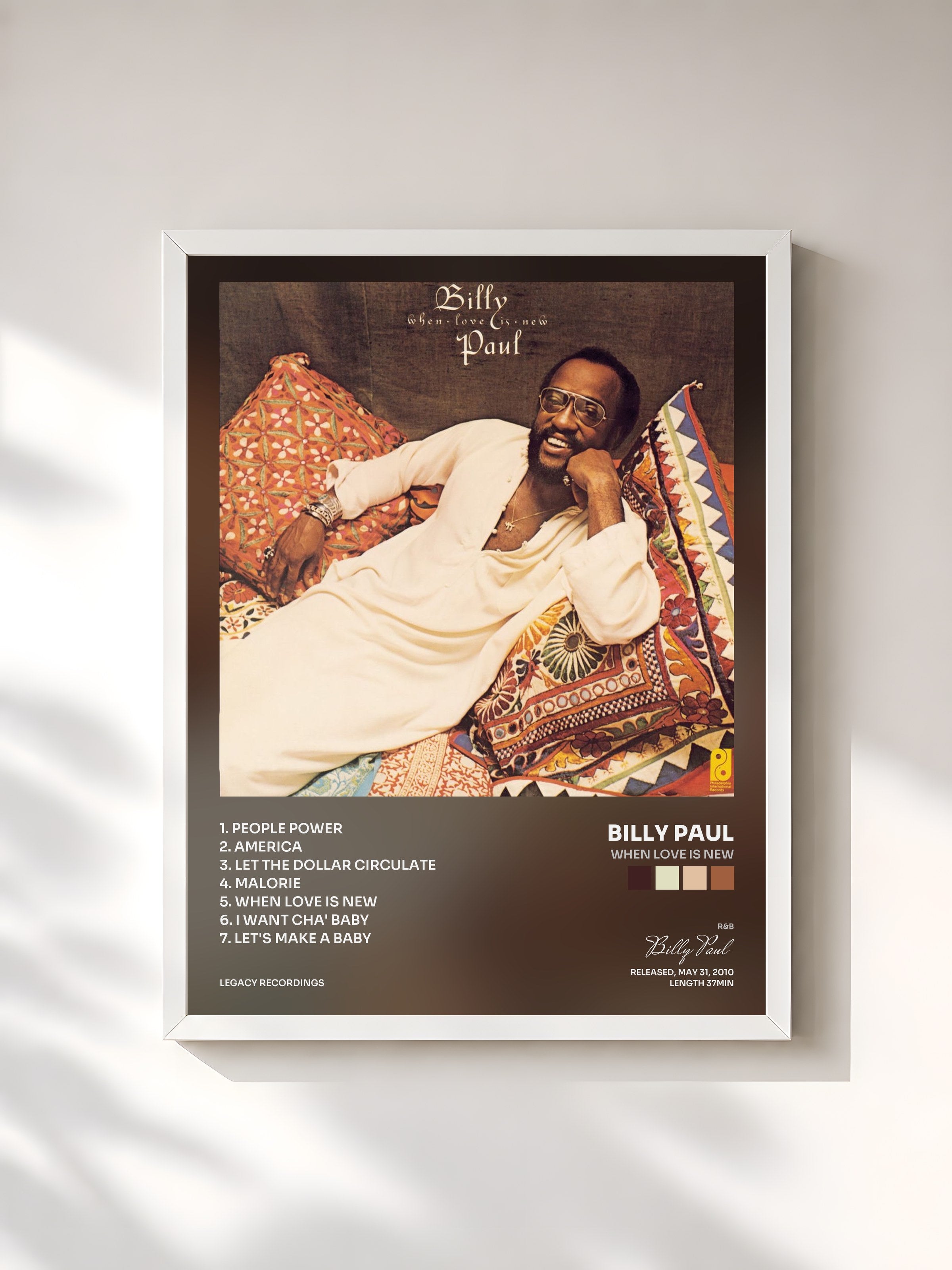 #blanc Tableau de l'album When Love Is New de Billy Paul, cadre blanc, imprimé et encadré en France