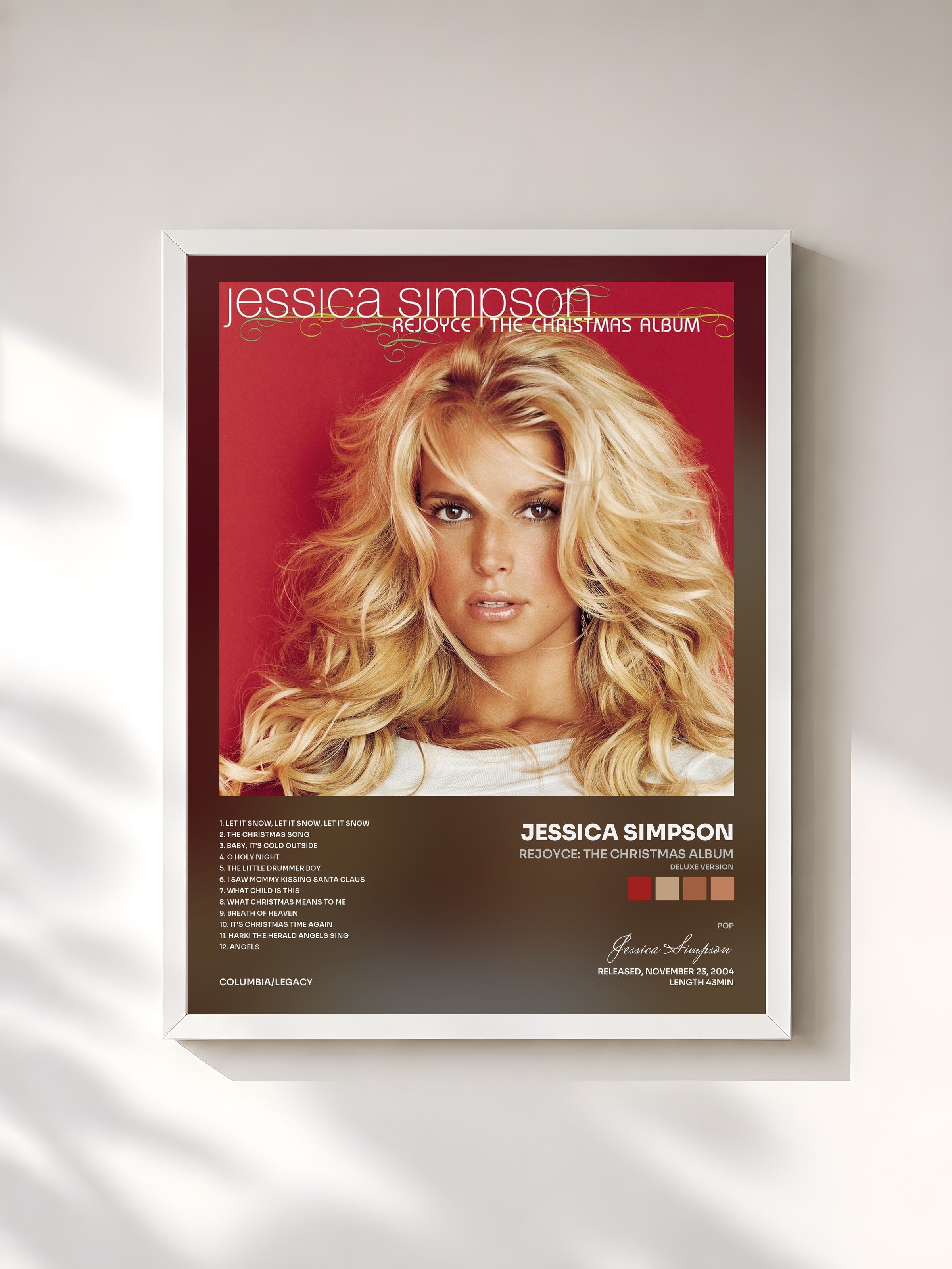 #blanc Tableau de l'album ReJoyce: The Christmas Album (Deluxe Version) de Jessica Simpson, cadre blanc, imprimé et encadré en France