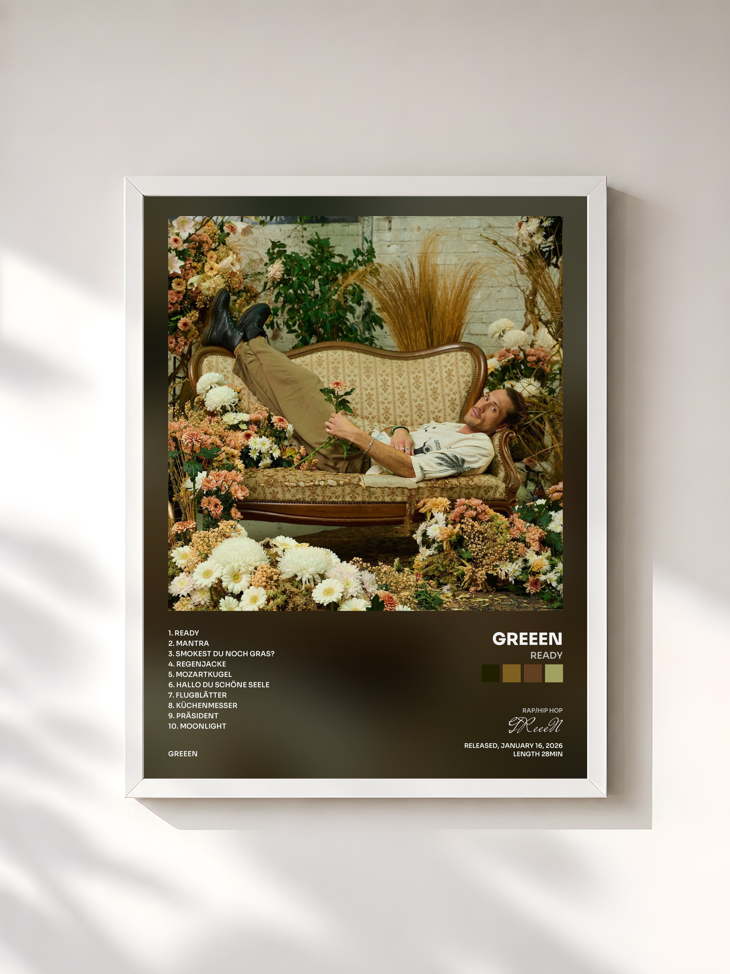 #blanc Tableau de l'album Ready de GReeeN, cadre blanc, imprimé et encadré en France