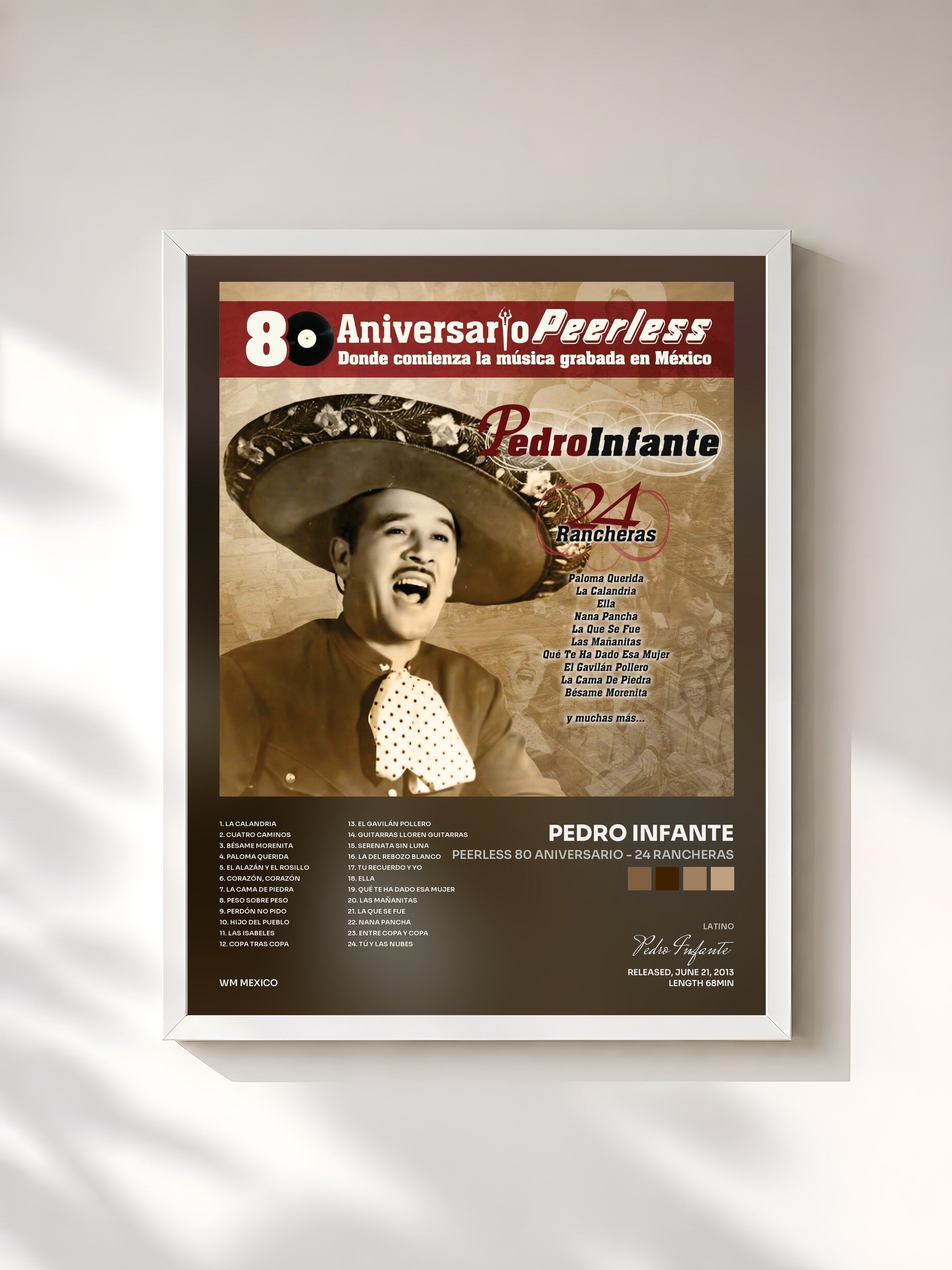 #blanc Tableau de l'album Peerless 80 Aniversario - 24 Rancheras de Pedro Infante, cadre blanc, imprimé et encadré en France