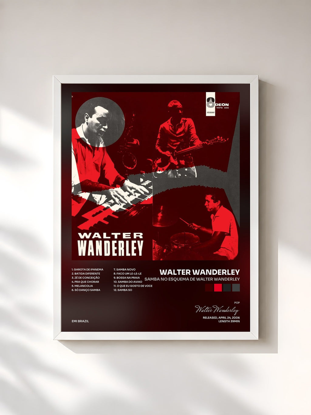 #blanc Tableau de l'album Samba no Esquema de Walter Wanderley de Walter Wanderley, cadre blanc, imprimé et encadré en France