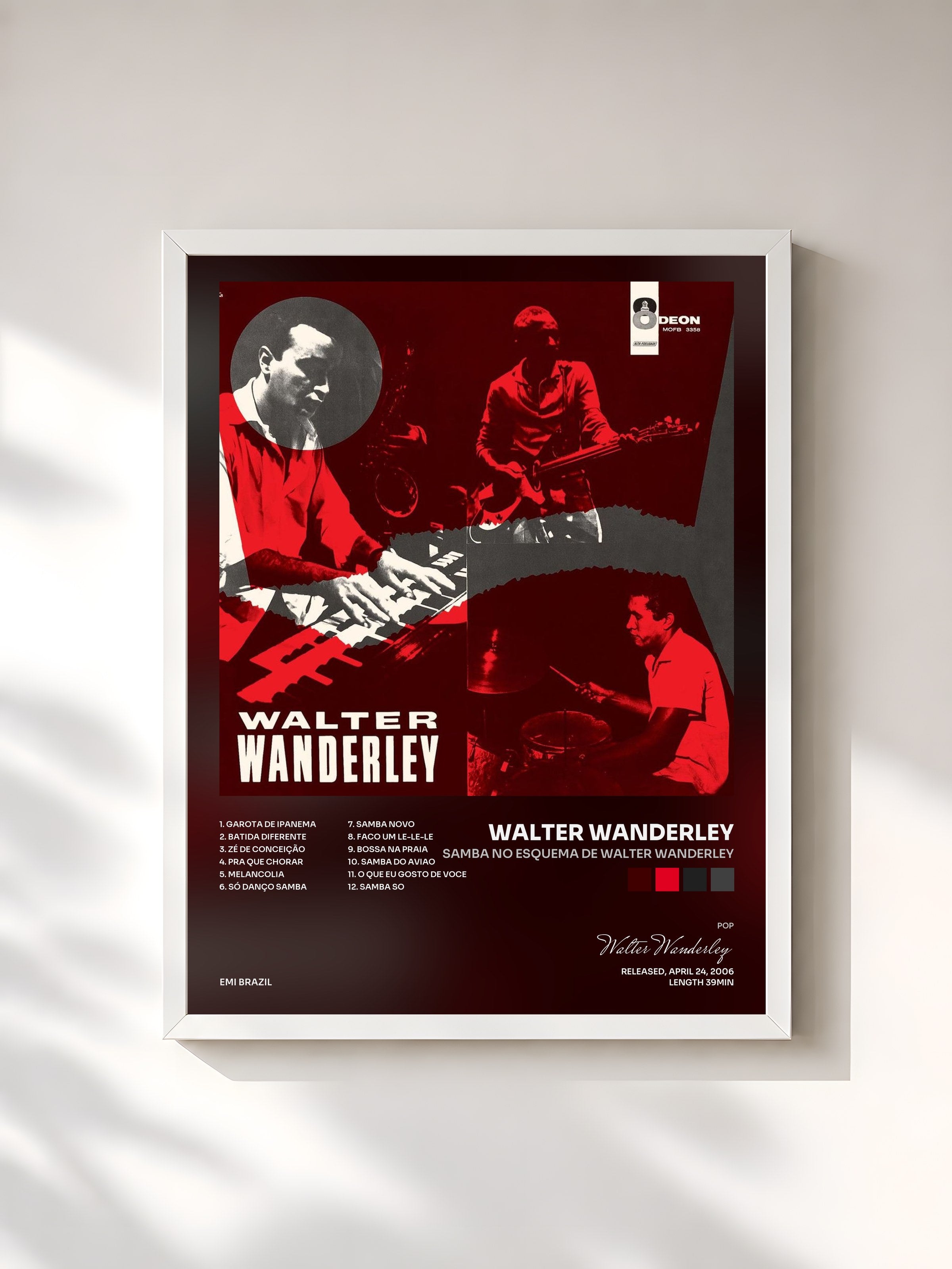 #blanc Tableau de l'album Samba no Esquema de Walter Wanderley de Walter Wanderley, cadre blanc, imprimé et encadré en France