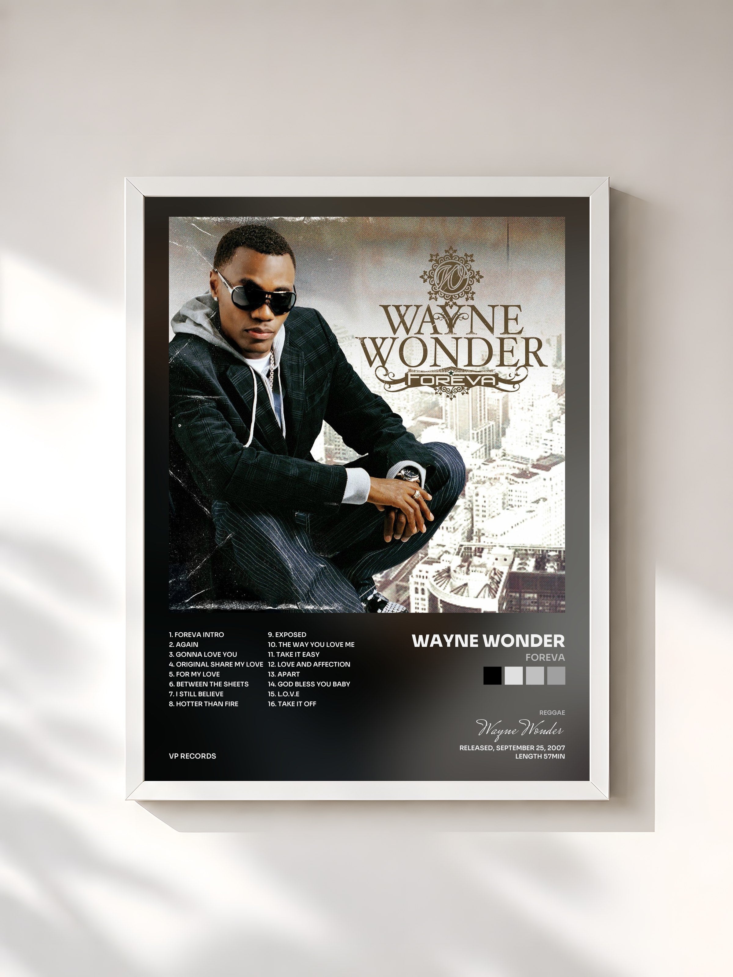 #blanc Tableau de l'album Foreva de Wayne Wonder, cadre blanc, imprimé et encadré en France