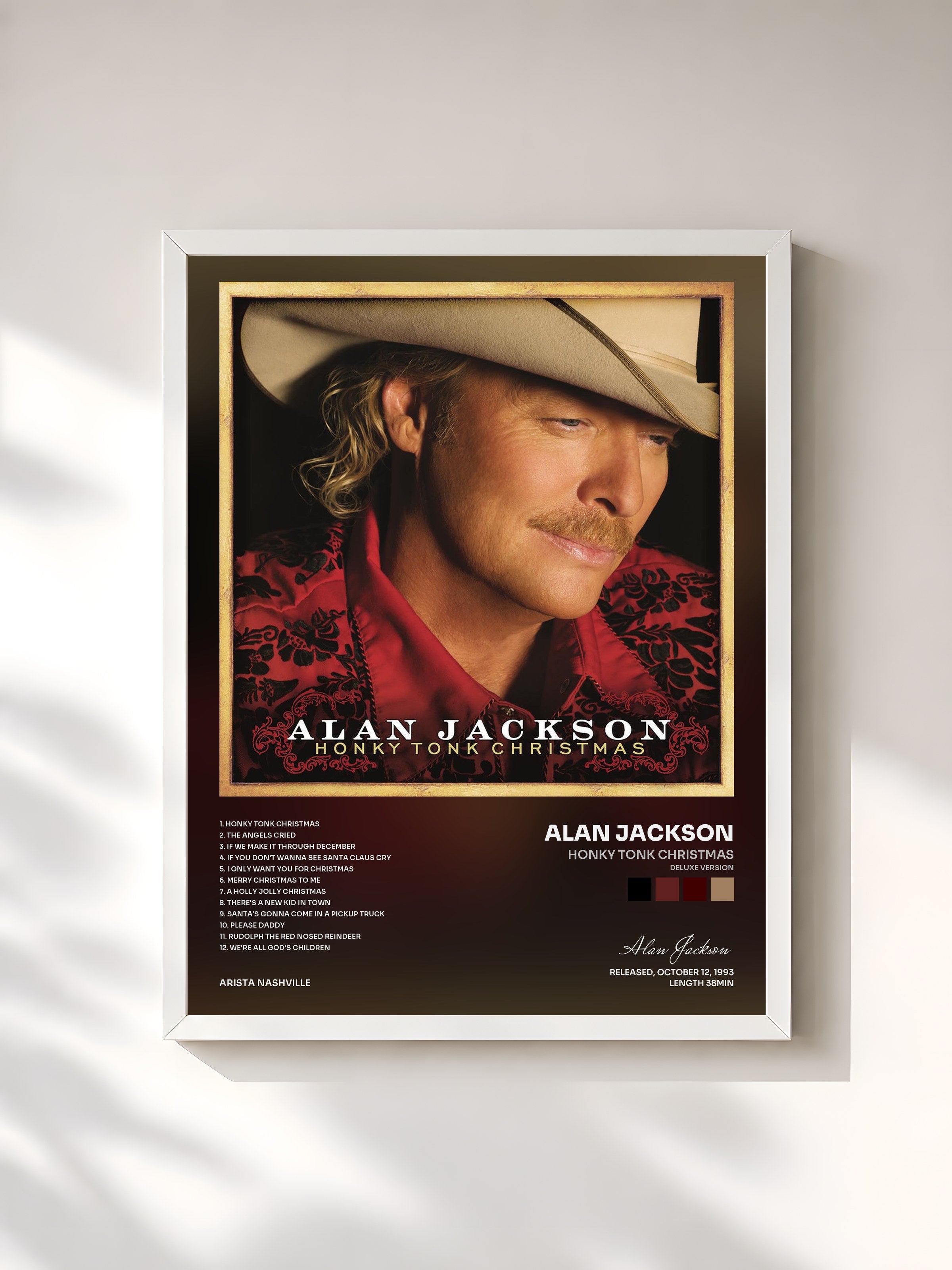 #blanc Tableau de l'album Honky Tonk Christmas (Deluxe Version) de Alan Jackson, cadre blanc, imprimé et encadré en France