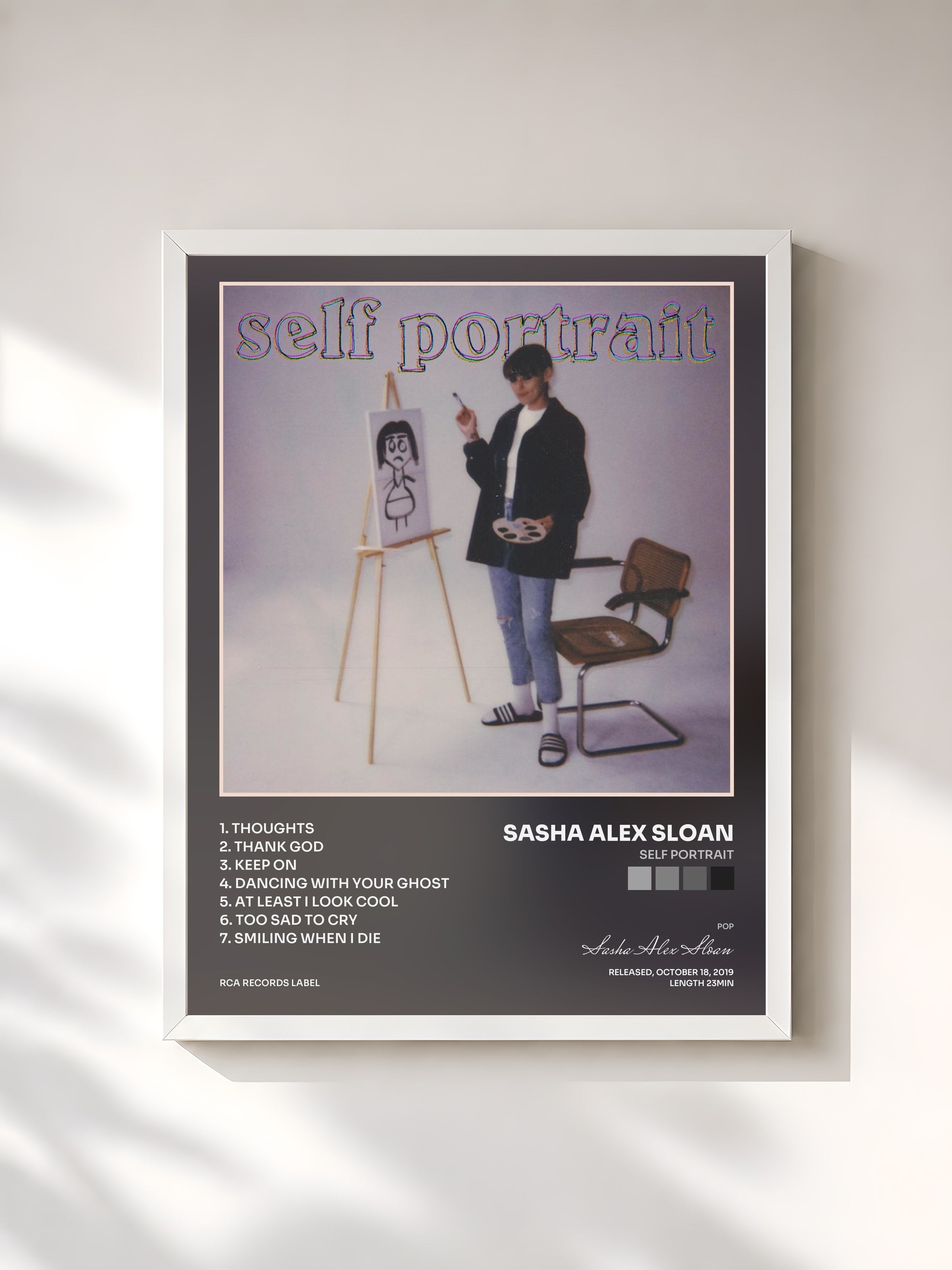 #blanc Tableau de l'album Self Portrait de Sasha Alex Sloan, cadre blanc, imprimé et encadré en France