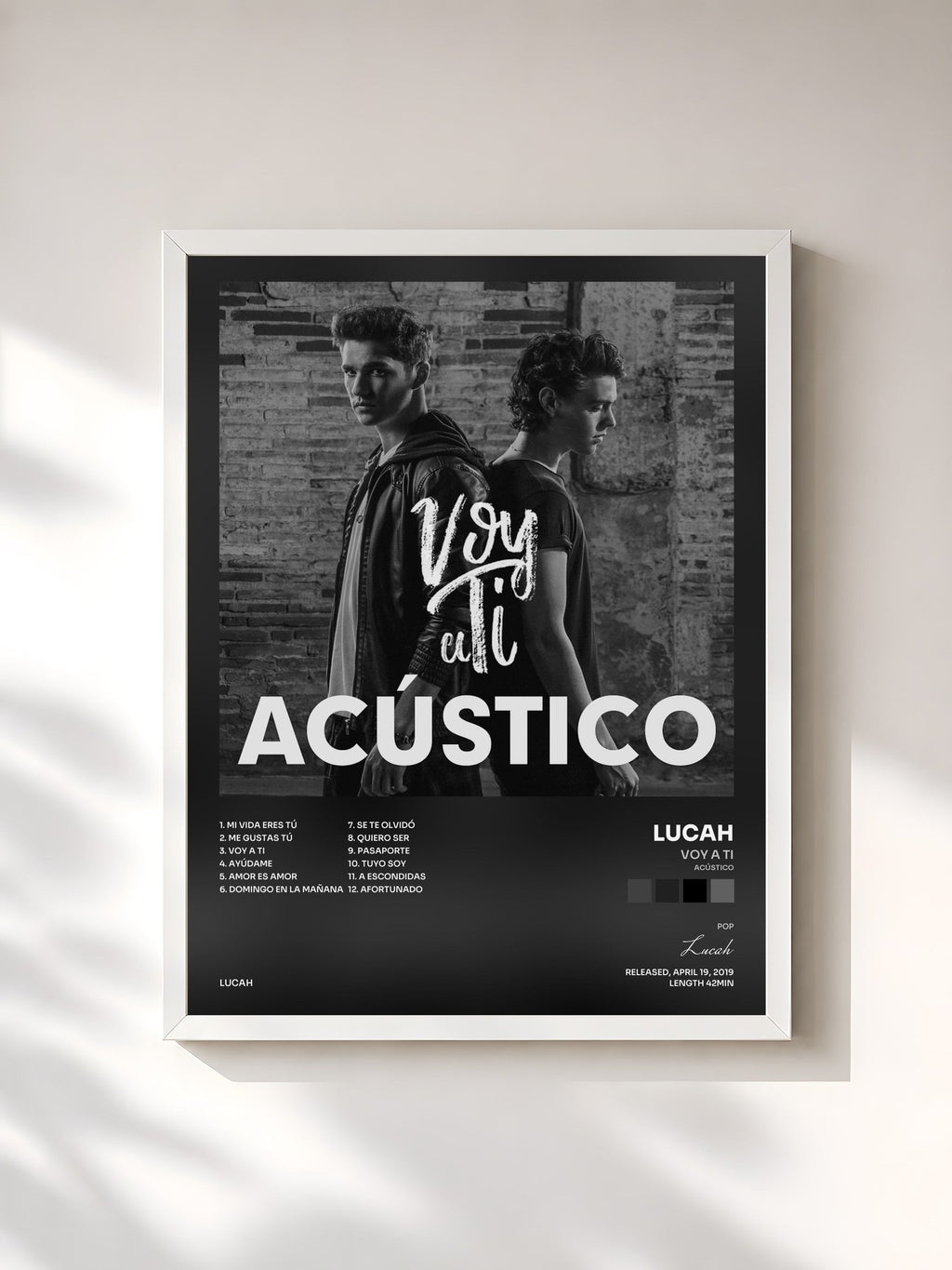 #blanc Voy a Ti (Acústico) by Lucah as a framed art print, white frame, printed and framed in France