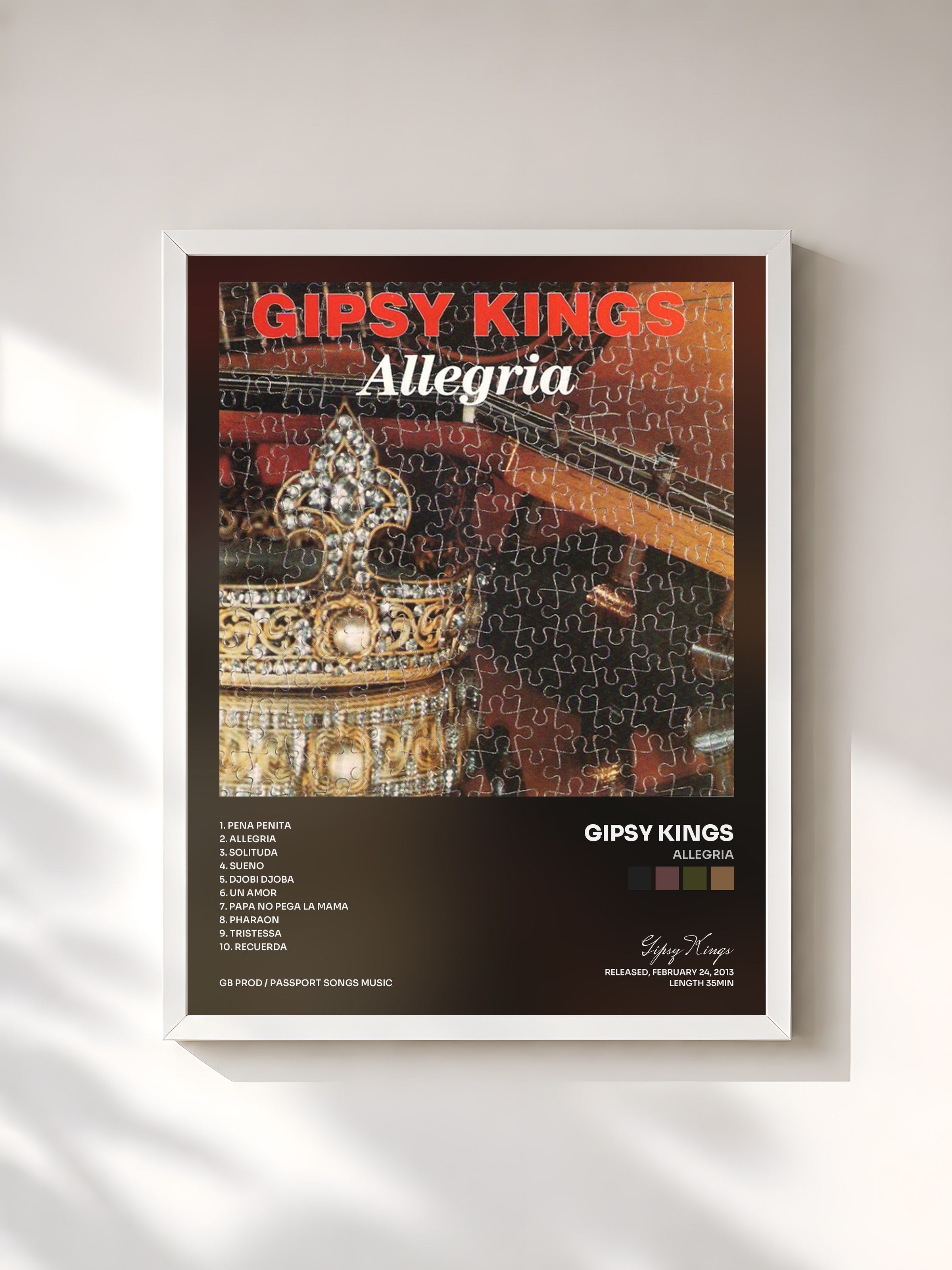 #blanc Tableau de l'album Allegria de Gipsy Kings, cadre blanc, imprimé et encadré en France
