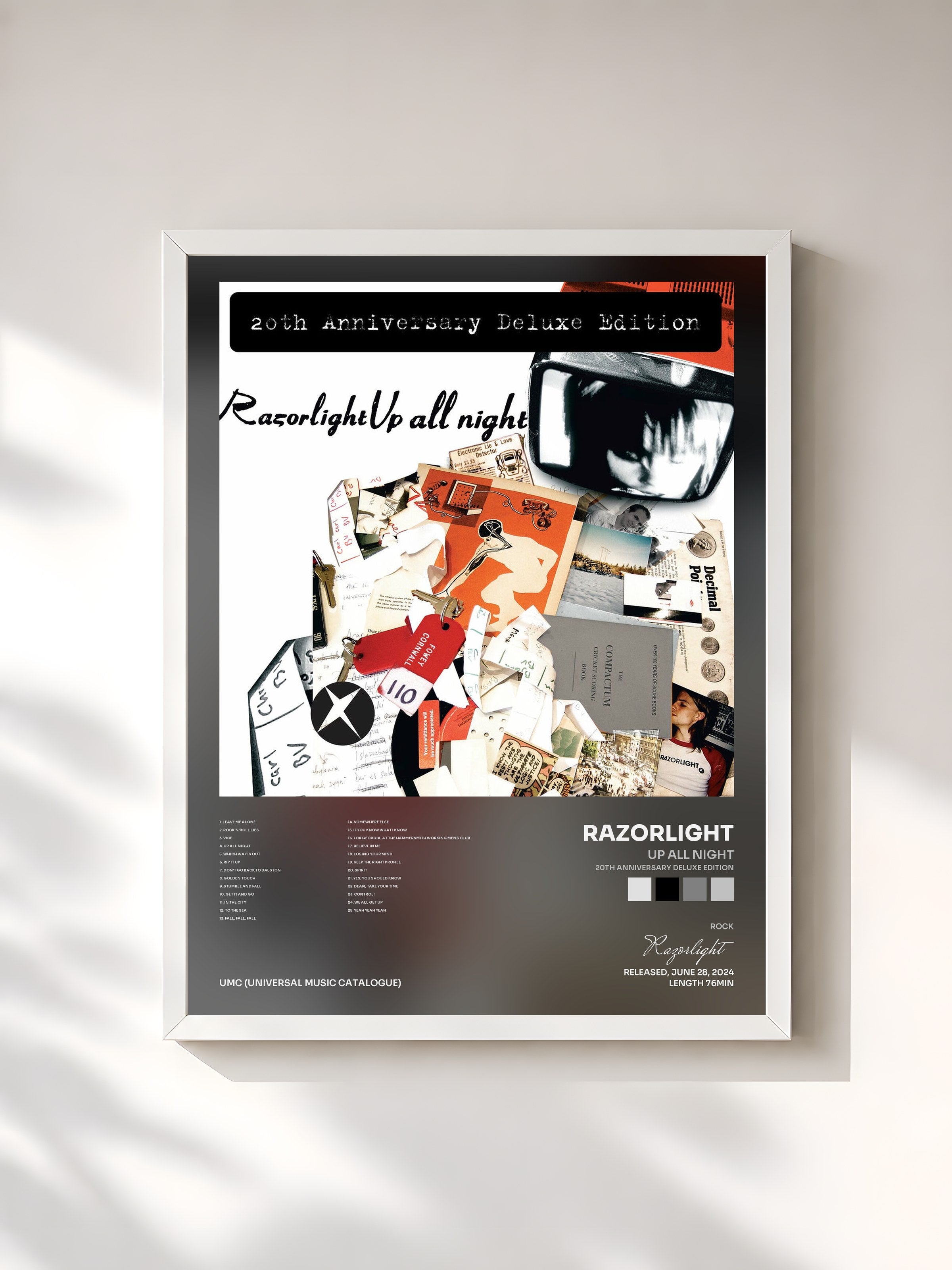#blanc Tableau de l'album Up All Night (20th Anniversary Deluxe Edition) de Razorlight, cadre blanc, imprimé et encadré en France