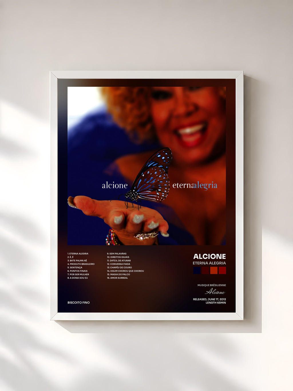 #blanc Tableau de l'album Eterna Alegria de Alcione, cadre blanc, imprimé et encadré en France