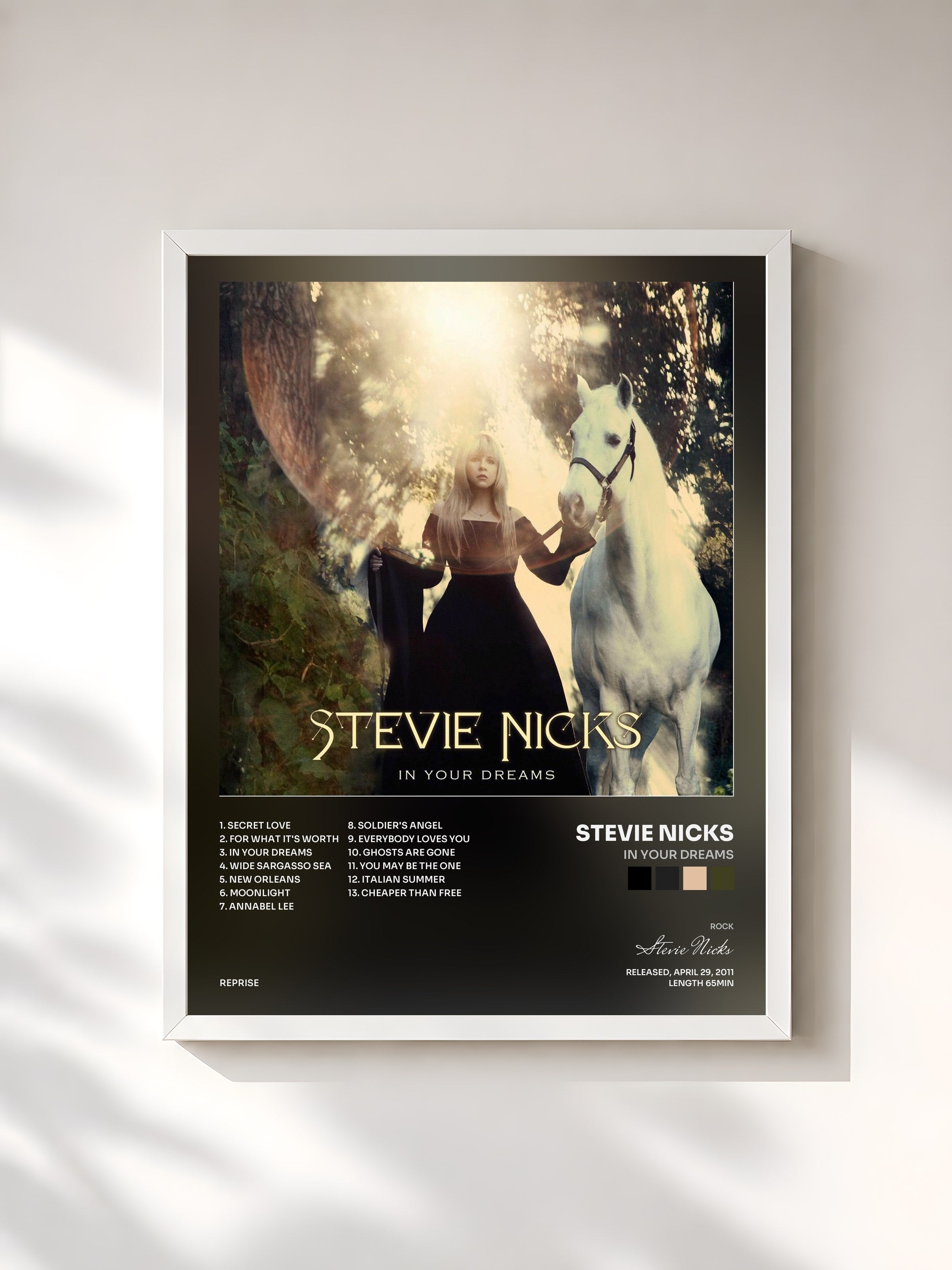 #blanc Tableau de l'album In Your Dreams de Stevie Nicks, cadre blanc, imprimé et encadré en France
