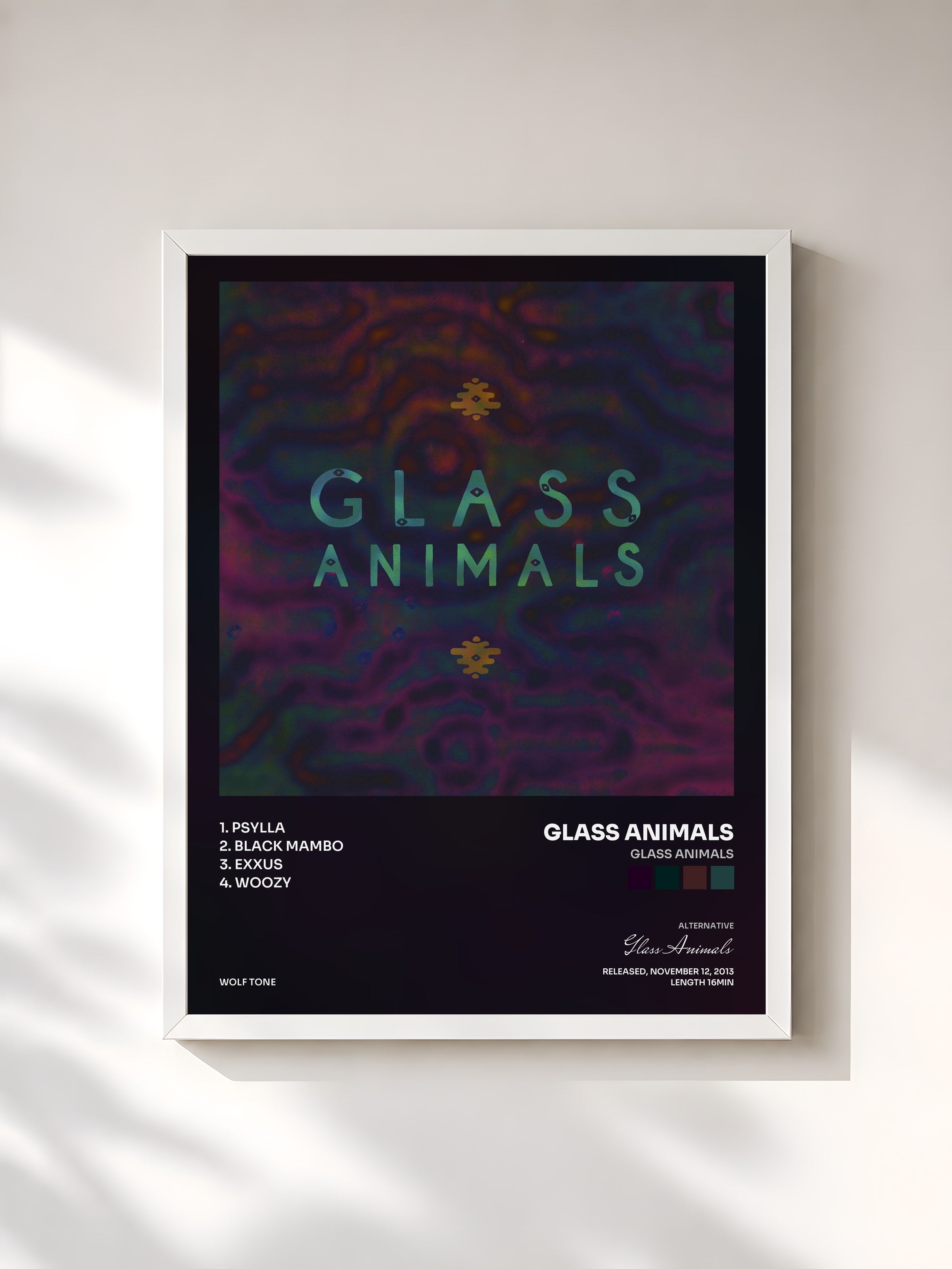 #blanc Tableau de l'album Glass Animals de Glass Animals, cadre blanc, imprimé et encadré en France