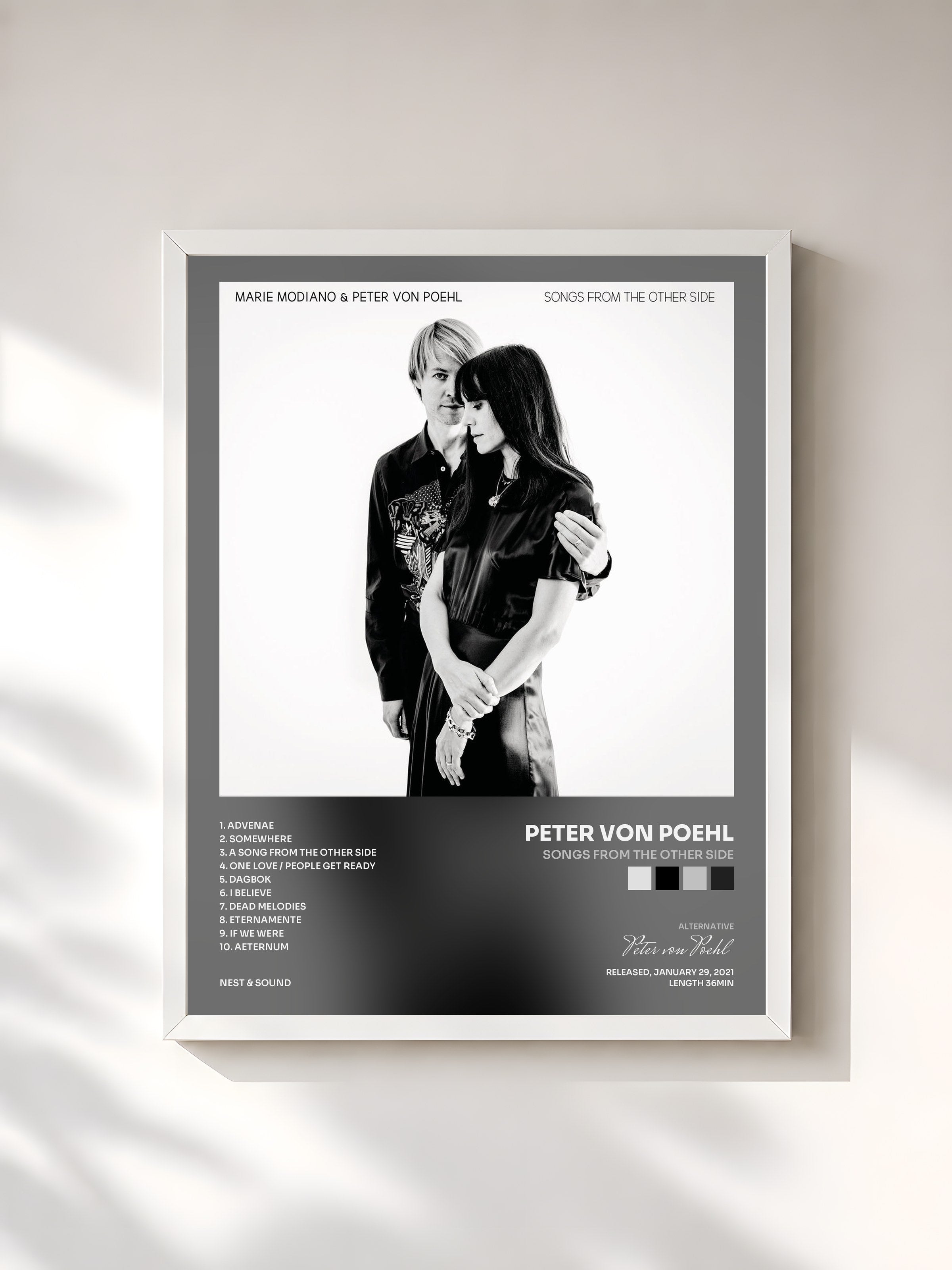 #blanc Tableau de l'album Songs From The Other Side de Peter von Poehl, cadre blanc, imprimé et encadré en France