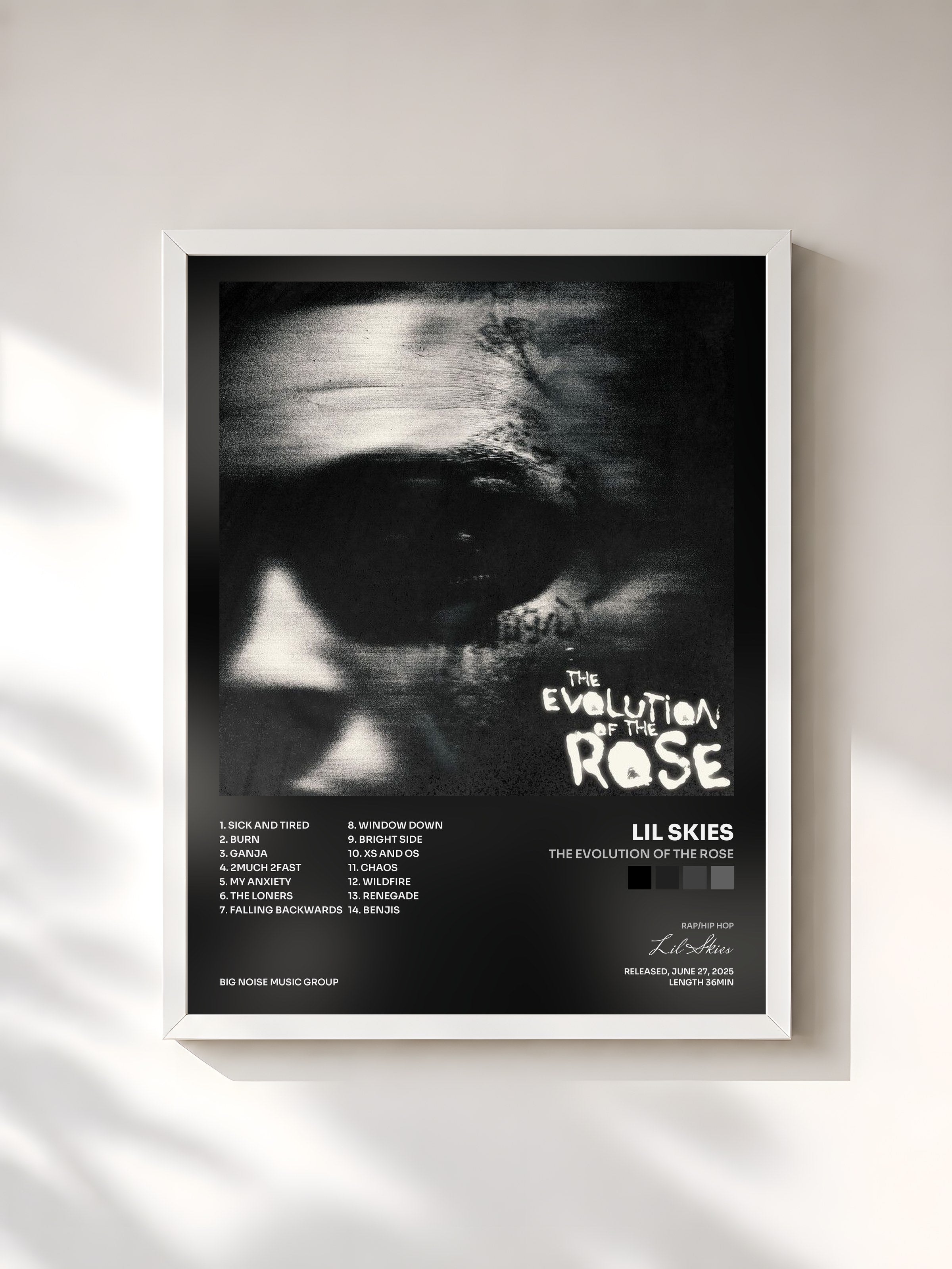 #blanc Tableau de l'album The Evolution of the Rose de Lil Skies, cadre blanc, imprimé et encadré en France