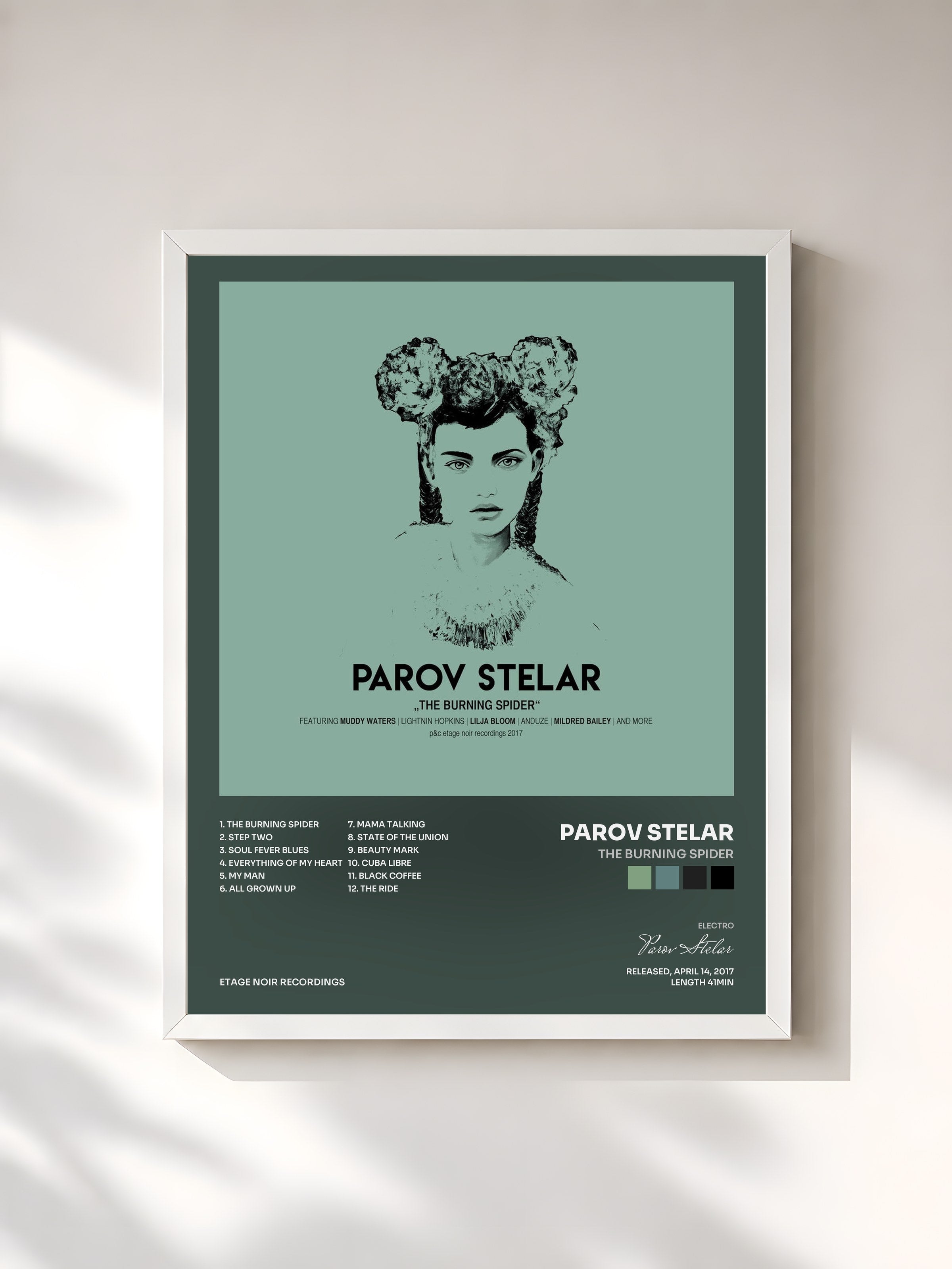 #blanc Tableau de l'album The Burning Spider de Parov Stelar, cadre blanc, imprimé et encadré en France