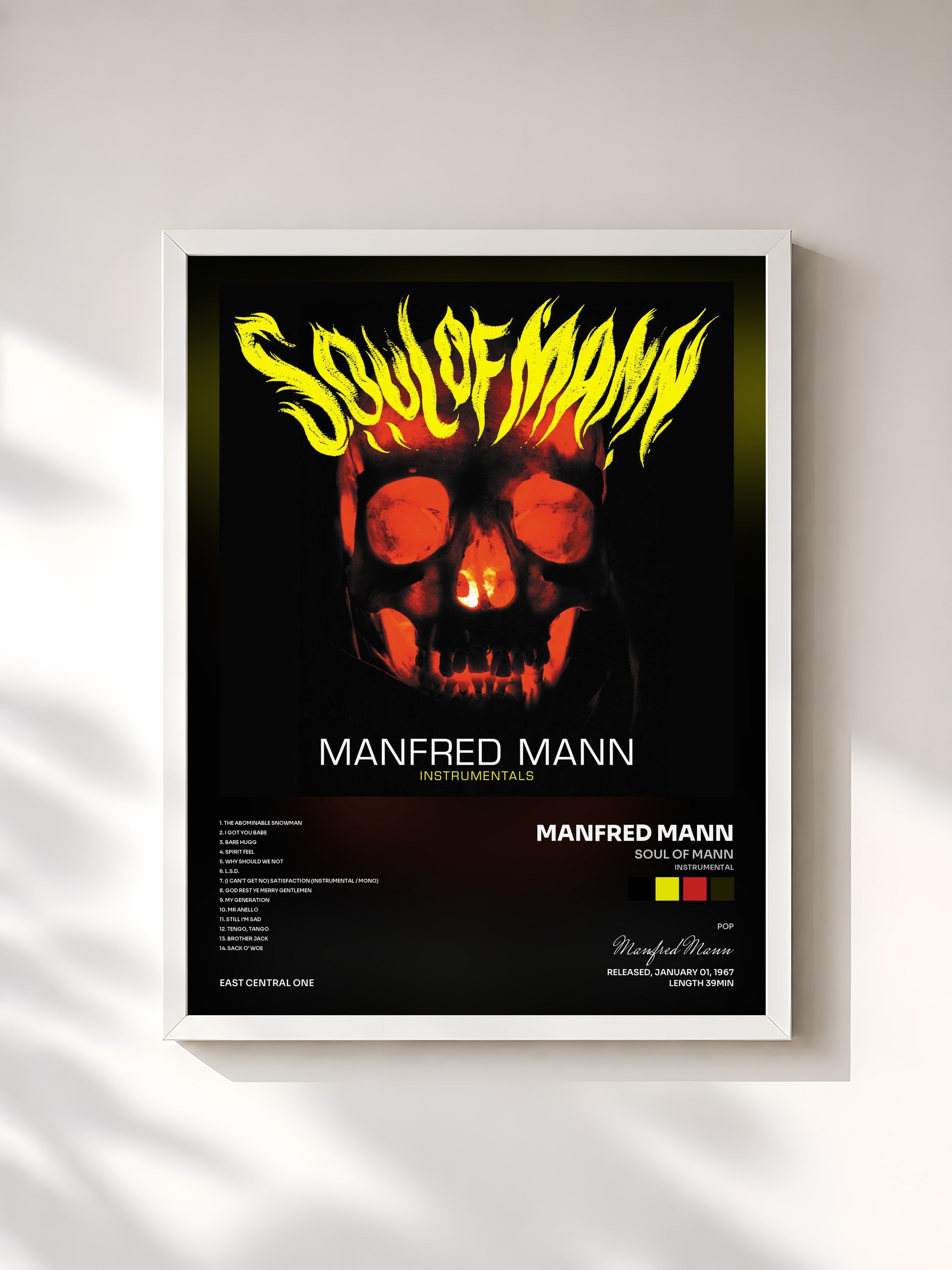 #blanc Tableau de l'album Soul of Mann (Instrumental) [Mono] de Manfred Mann, cadre blanc, imprimé et encadré en France