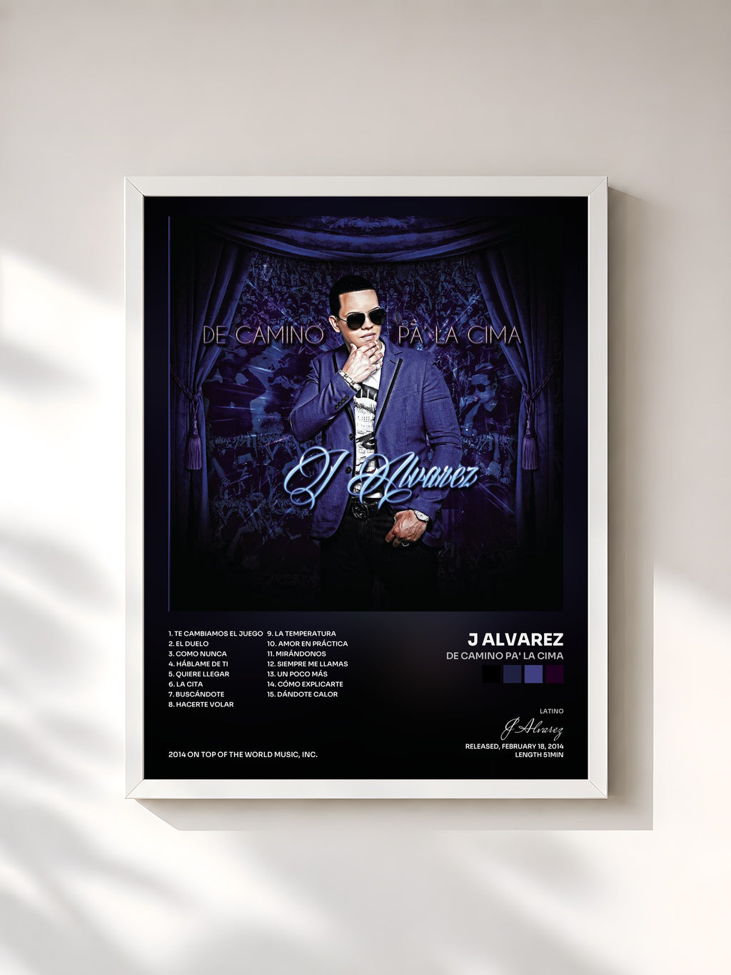 #blanc Tableau de l'album De Camino Pa' la Cima de J Alvarez, cadre blanc, imprimé et encadré en France