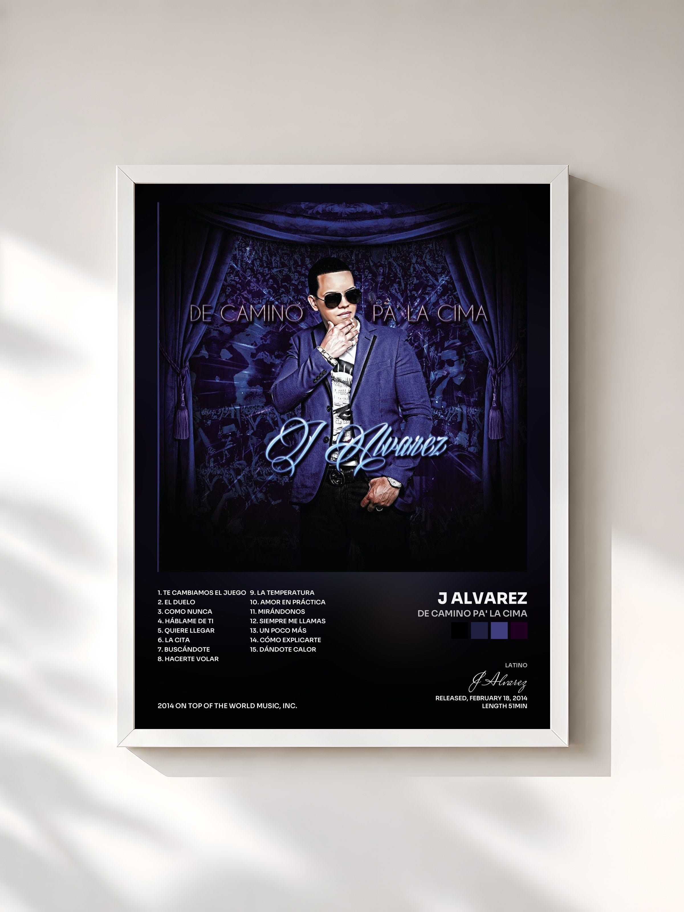 #blanc Tableau de l'album De Camino Pa' la Cima de J Alvarez, cadre blanc, imprimé et encadré en France