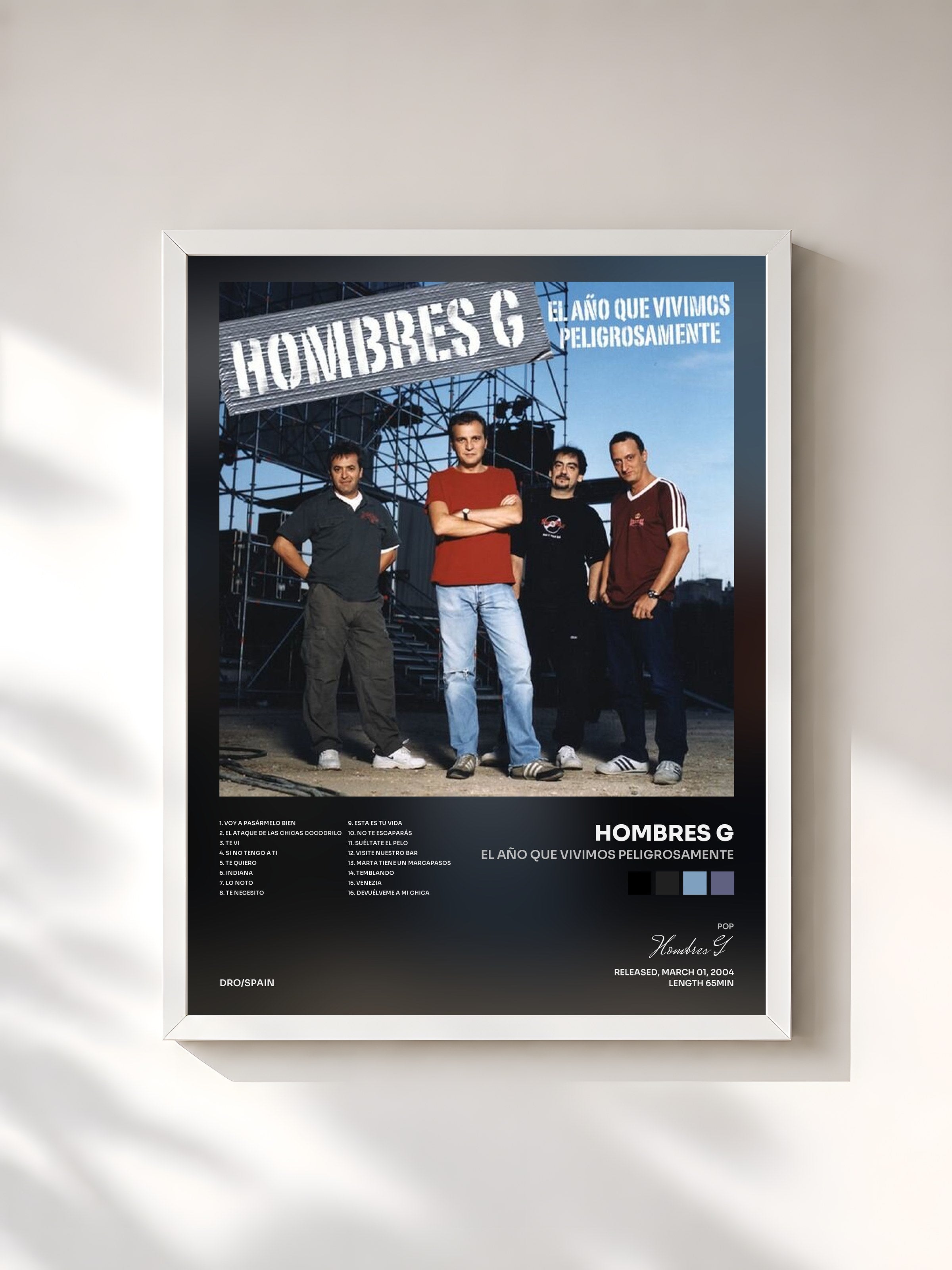 #blanc Tableau de l'album El año que vivimos peligrosamente de Hombres G, cadre blanc, imprimé et encadré en France