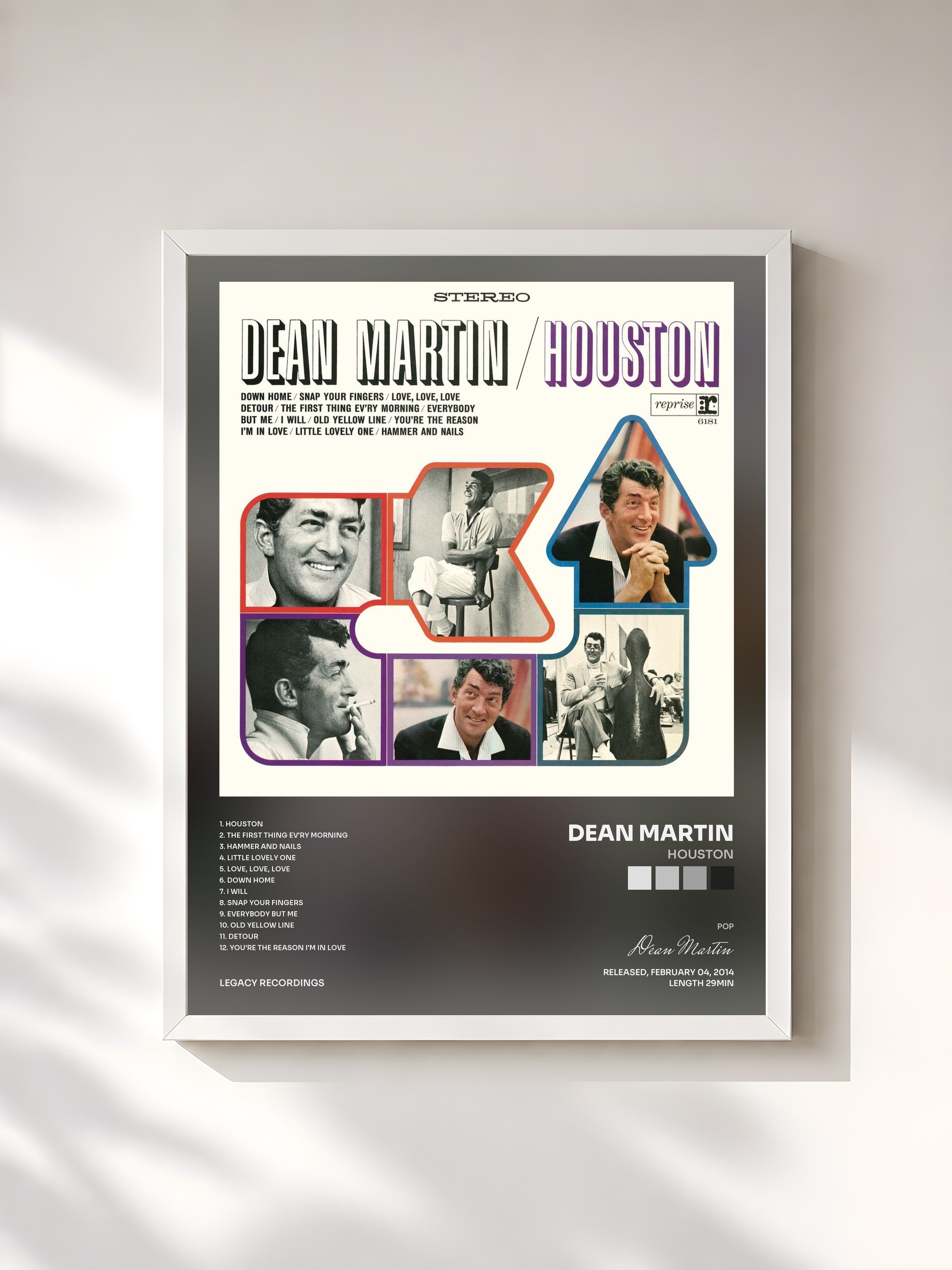 #blanc Tableau de l'album Houston de Dean Martin, cadre blanc, imprimé et encadré en France
