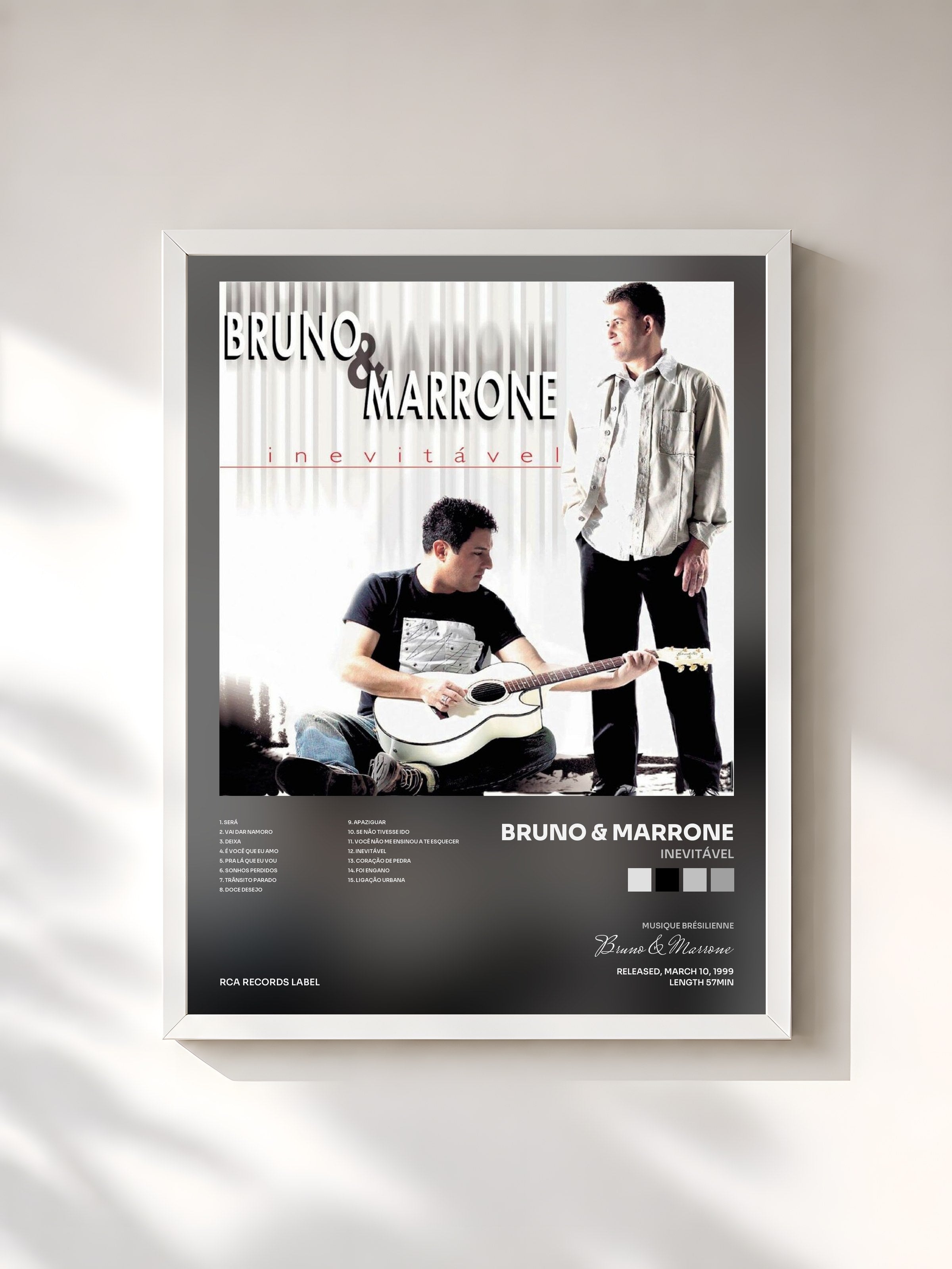 #blanc Tableau de l'album Inevitável de Bruno & Marrone, cadre blanc, imprimé et encadré en France