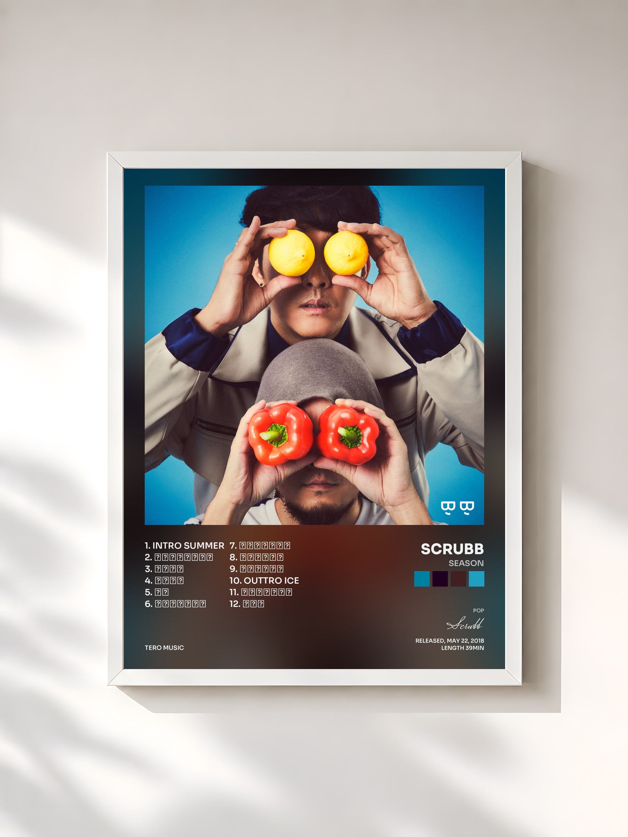 #blanc Tableau de l'album SEASON de Scrubb, cadre blanc, imprimé et encadré en France