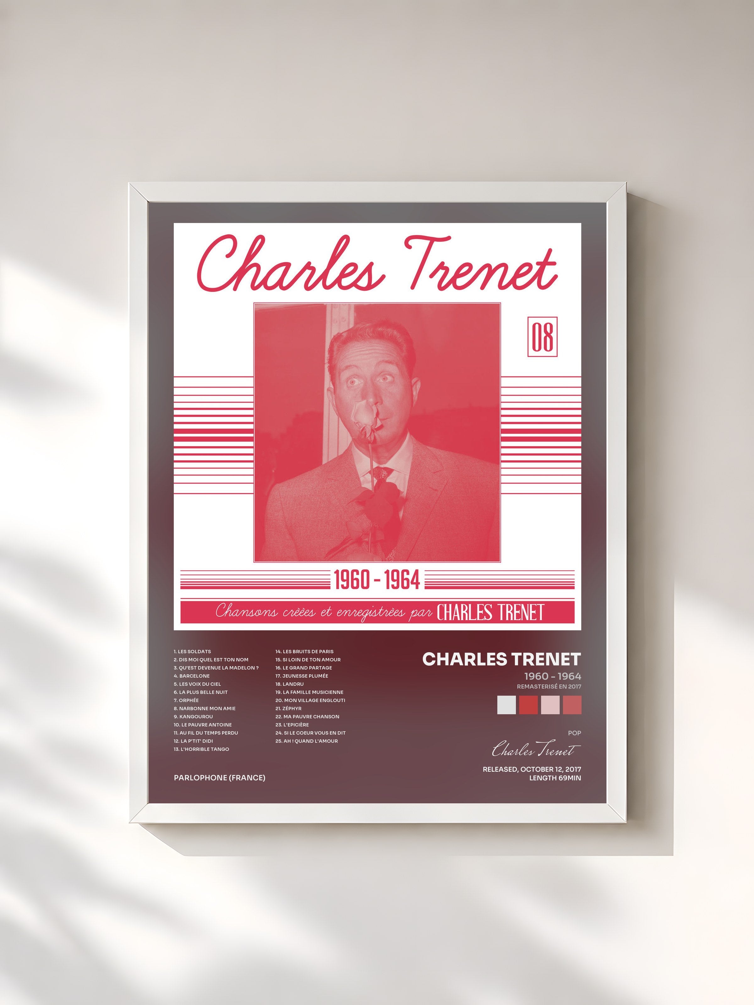#blanc Tableau de l'album 1960 - 1964 (Remasterisé en 2017) de Charles Trenet, cadre blanc, imprimé et encadré en France