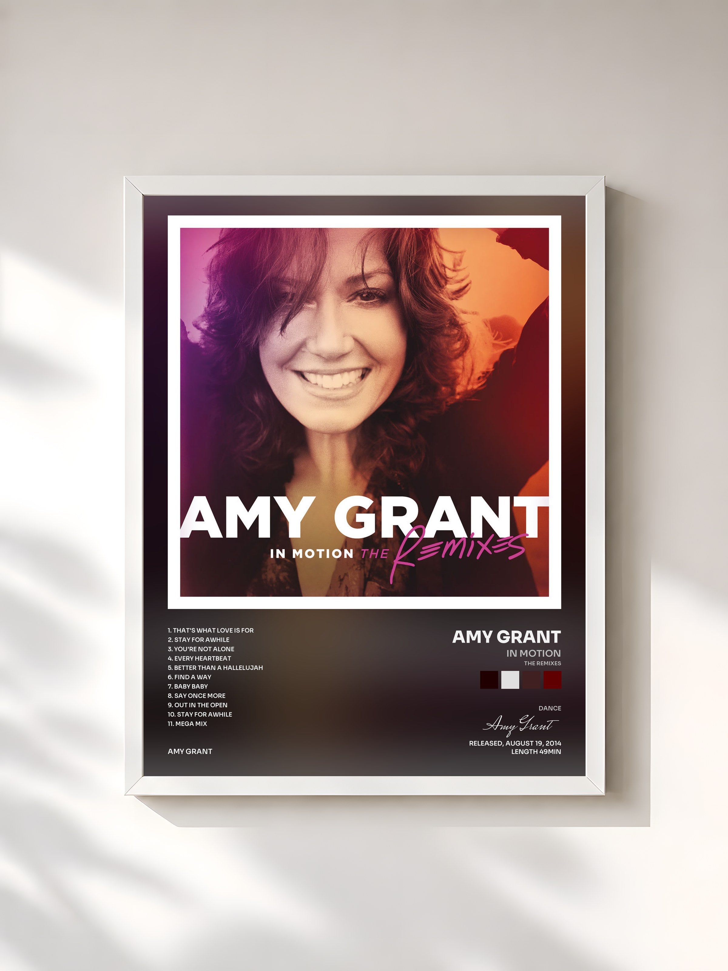 #blanc Tableau de l'album In Motion (The Remixes) de Amy Grant, cadre blanc, imprimé et encadré en France