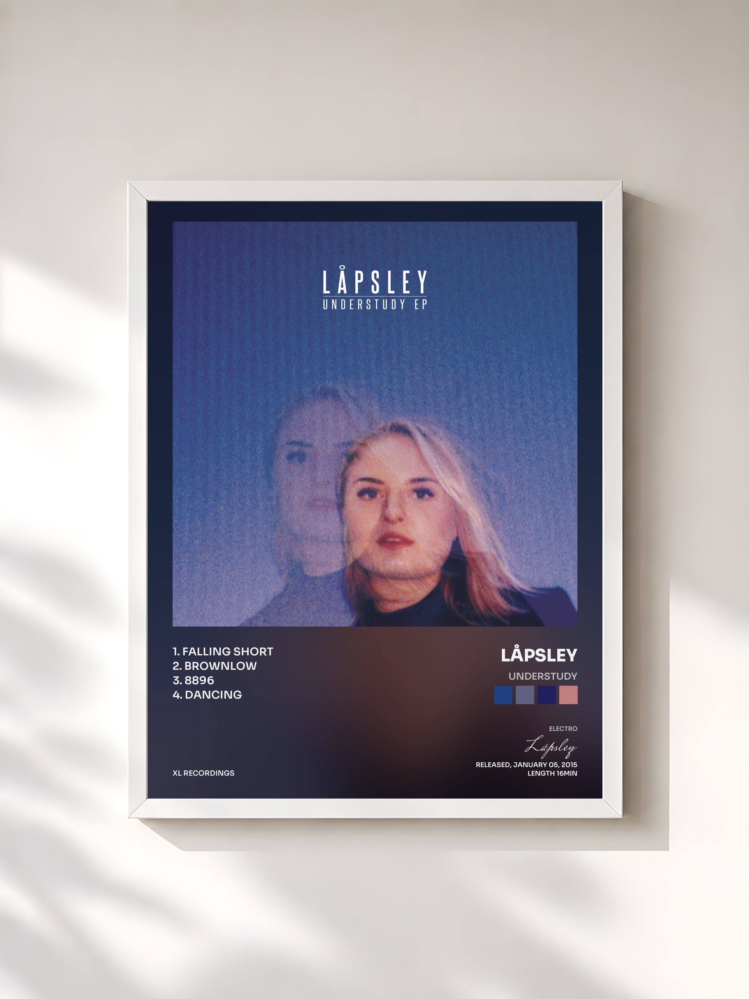 #blanc Tableau de l'album Understudy de Låpsley, cadre blanc, imprimé et encadré en France