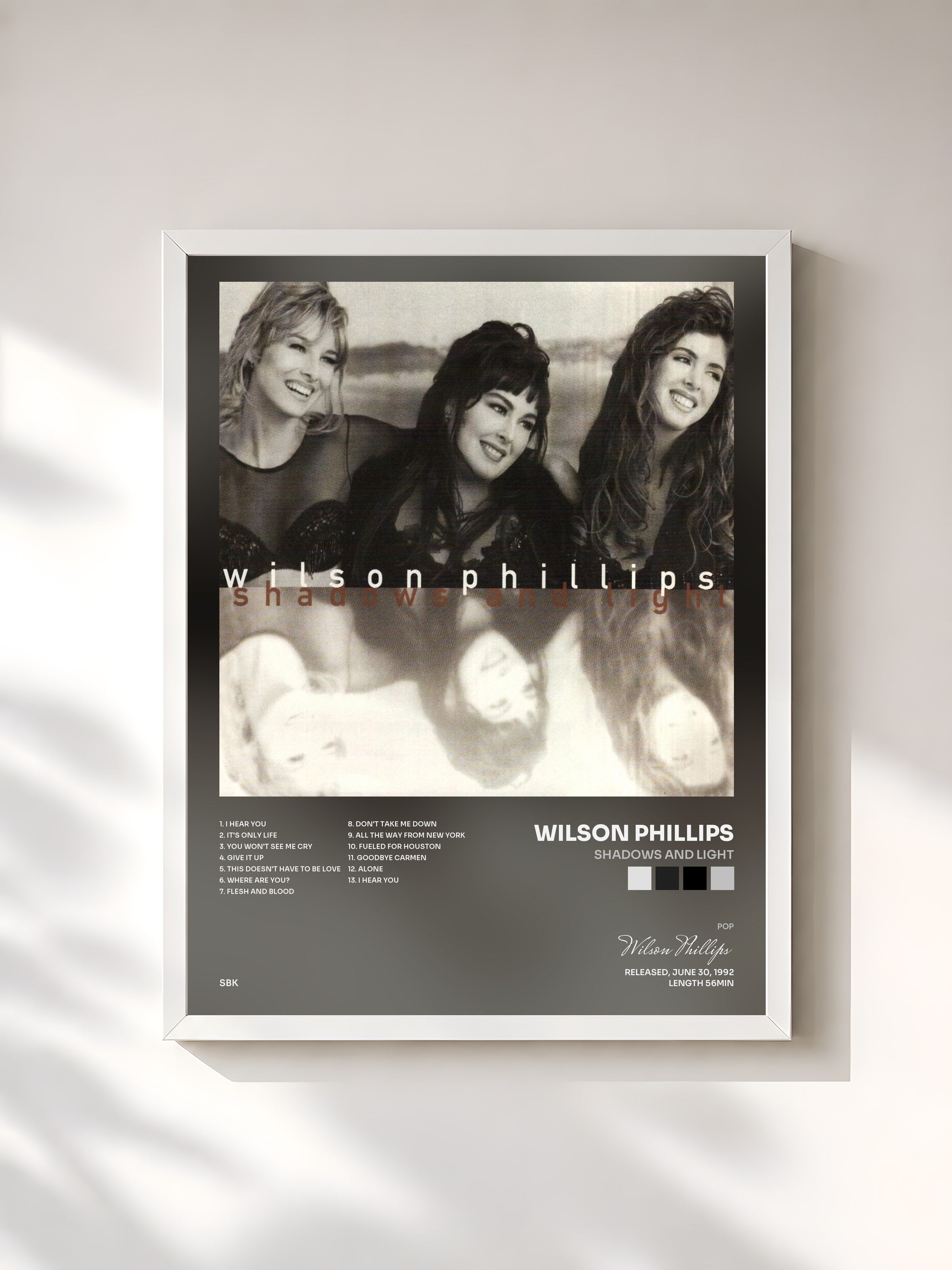 #blanc Tableau de l'album Shadows And Light de Wilson Phillips, cadre blanc, imprimé et encadré en France