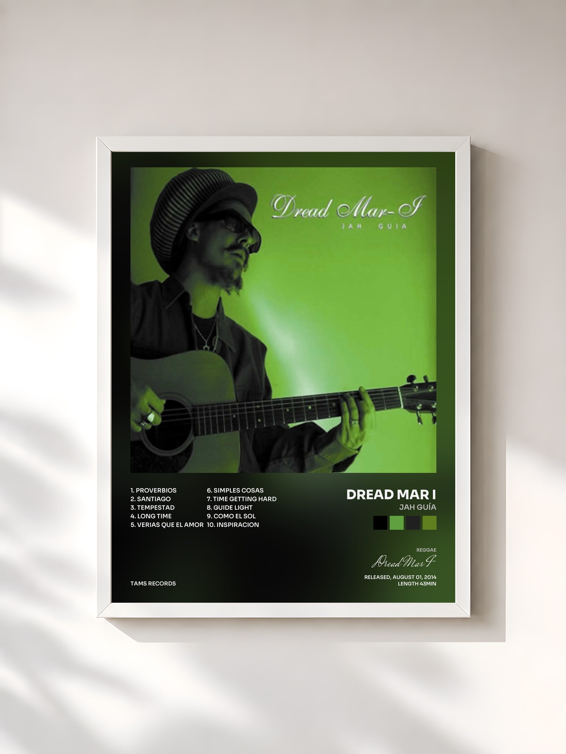 #blanc Tableau de l'album Jah Guía de Dread Mar I, cadre blanc, imprimé et encadré en France