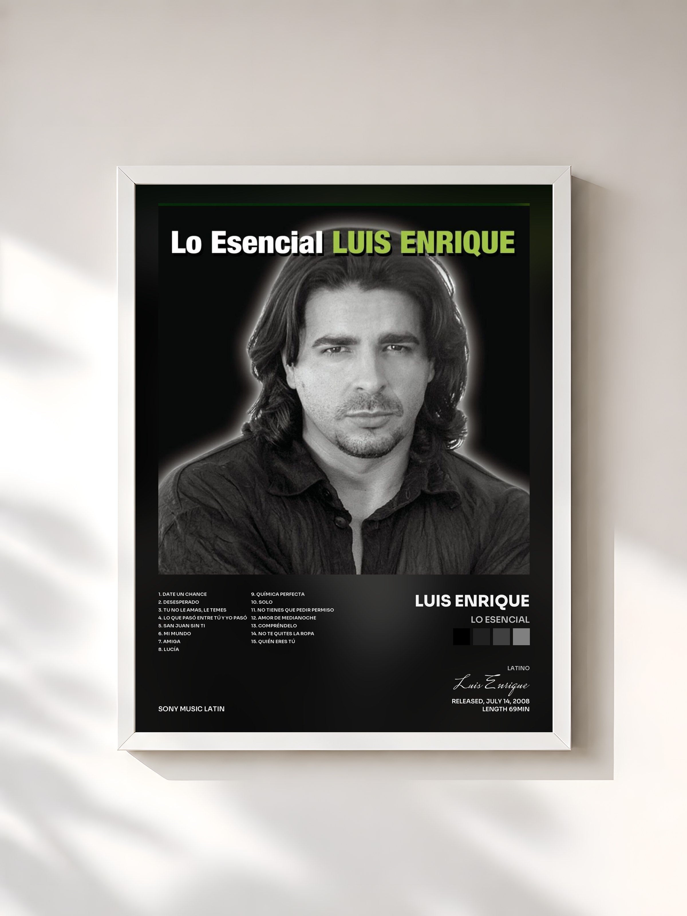#blanc Tableau de l'album Lo Esencial de Luis Enrique, cadre blanc, imprimé et encadré en France