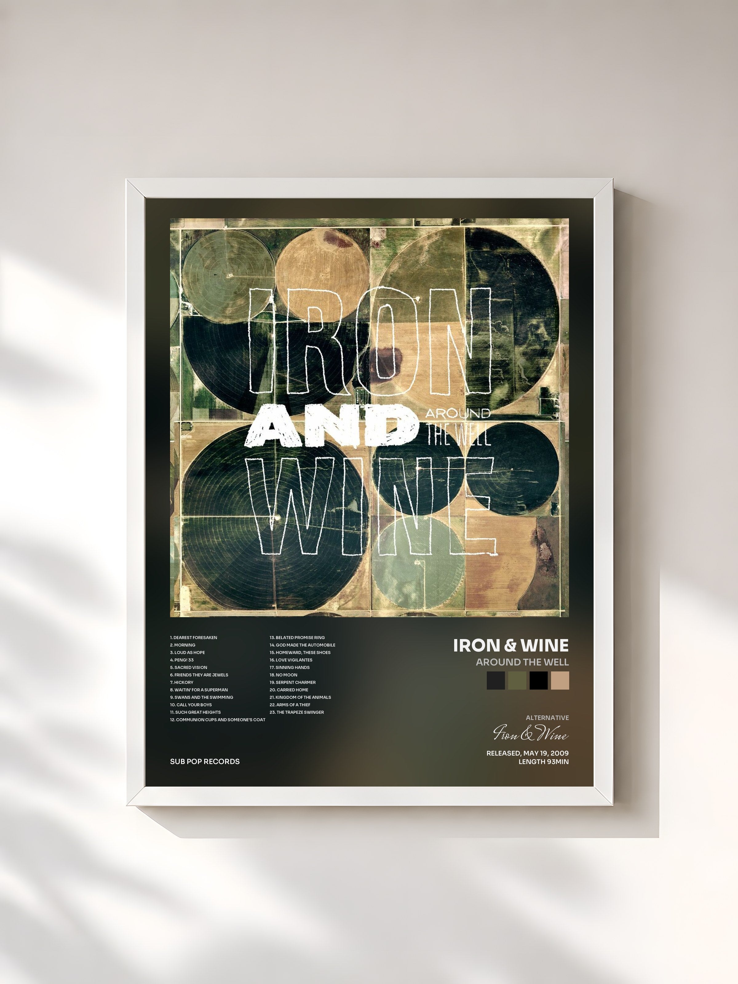 #blanc Tableau de l'album Around the Well de Iron & Wine, cadre blanc, imprimé et encadré en France