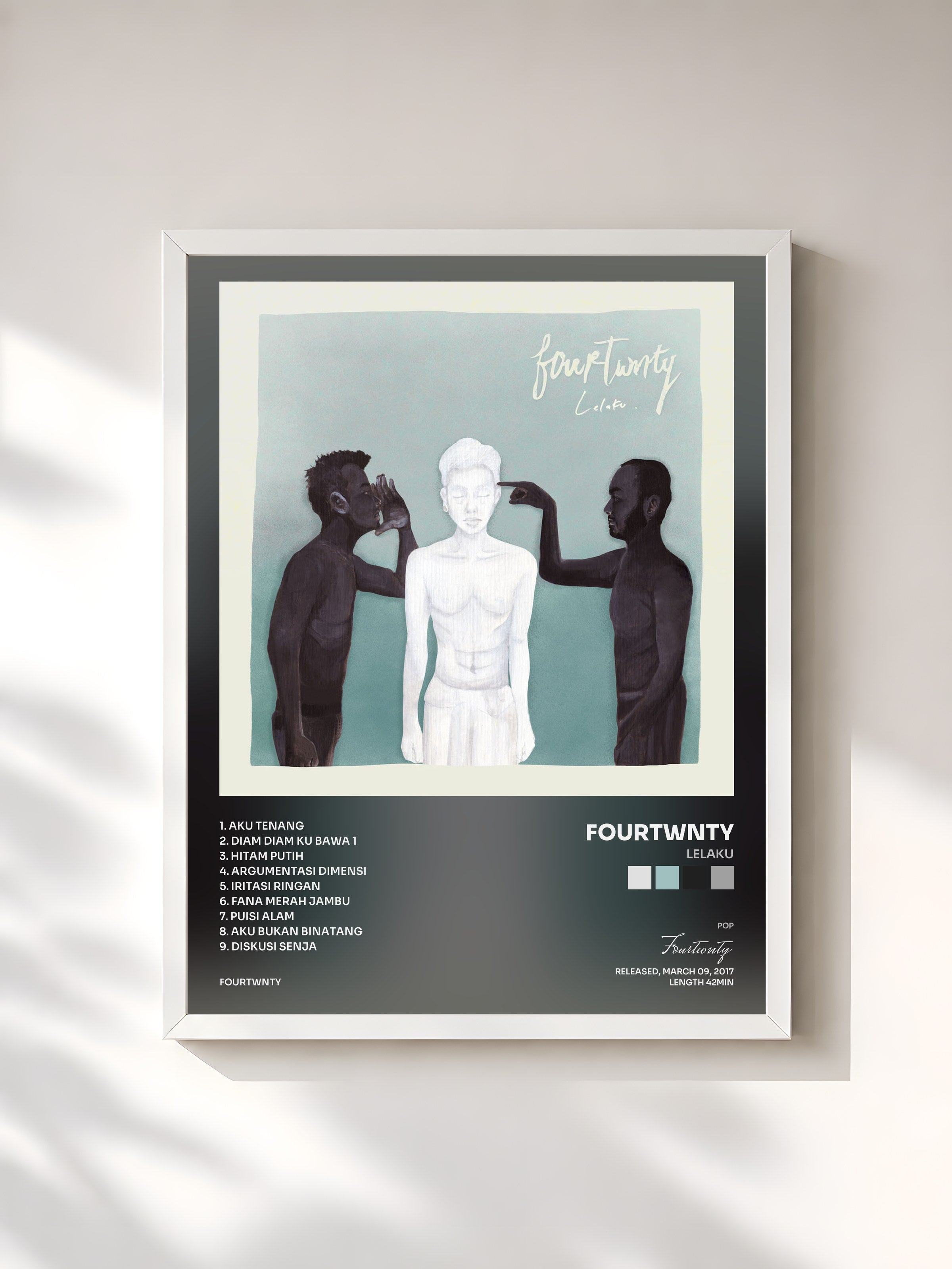 #blanc Tableau de l'album Lelaku de Fourtwnty, cadre blanc, imprimé et encadré en France