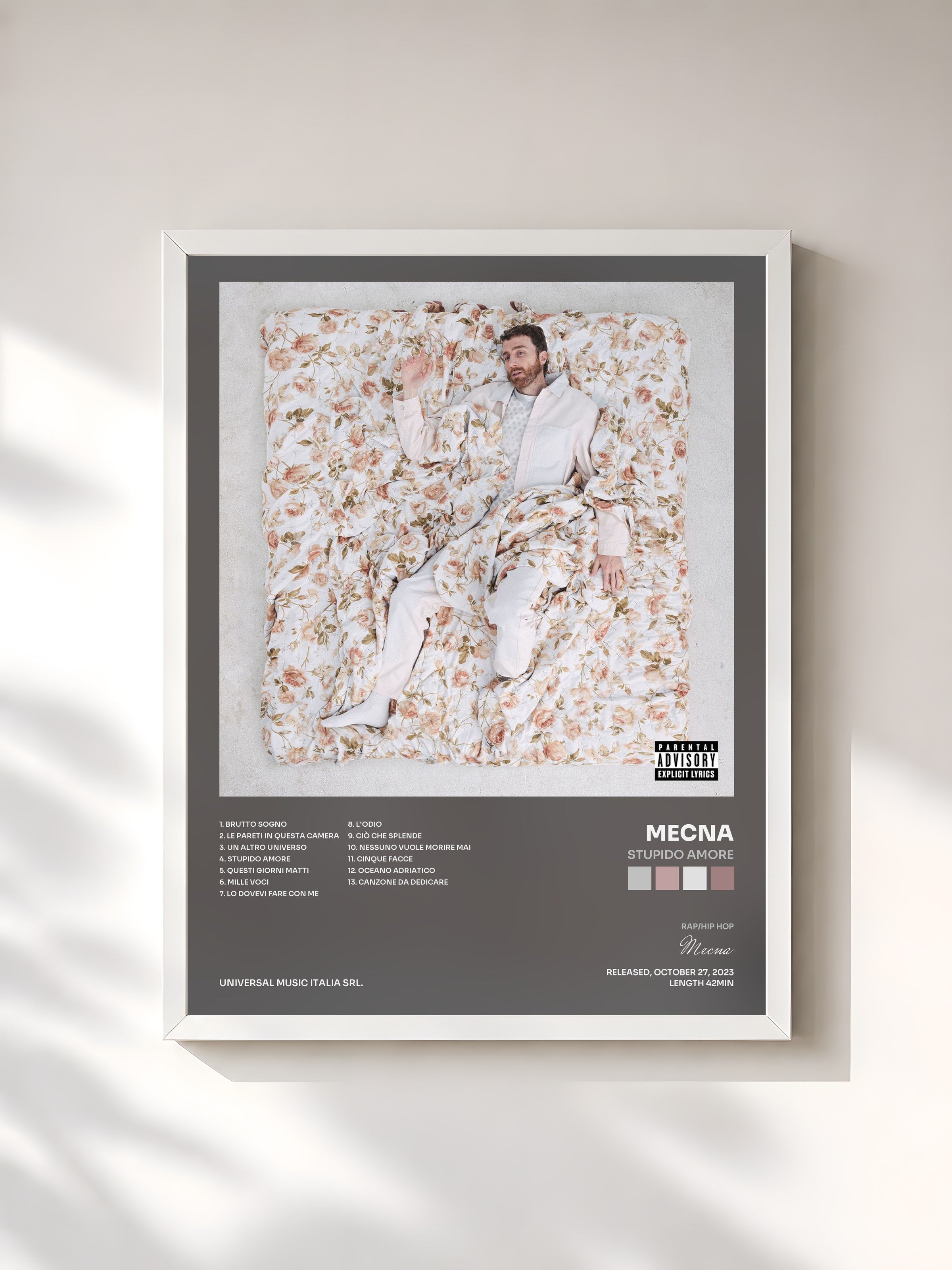 #blanc Tableau de l'album Stupido Amore de Mecna, cadre blanc, imprimé et encadré en France
