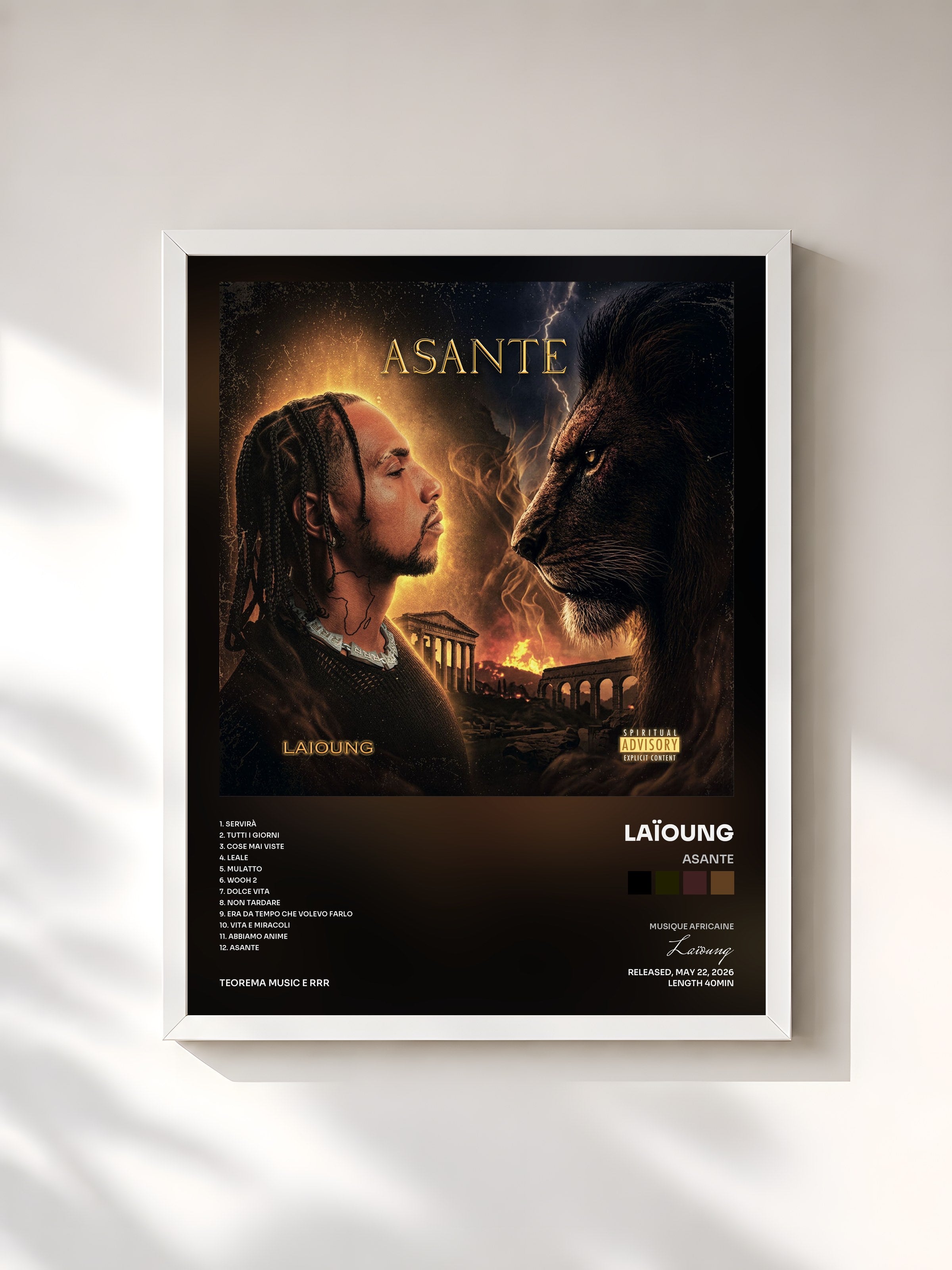 #blanc Tableau de l'album ASANTE de Laïoung, cadre blanc, imprimé et encadré en France