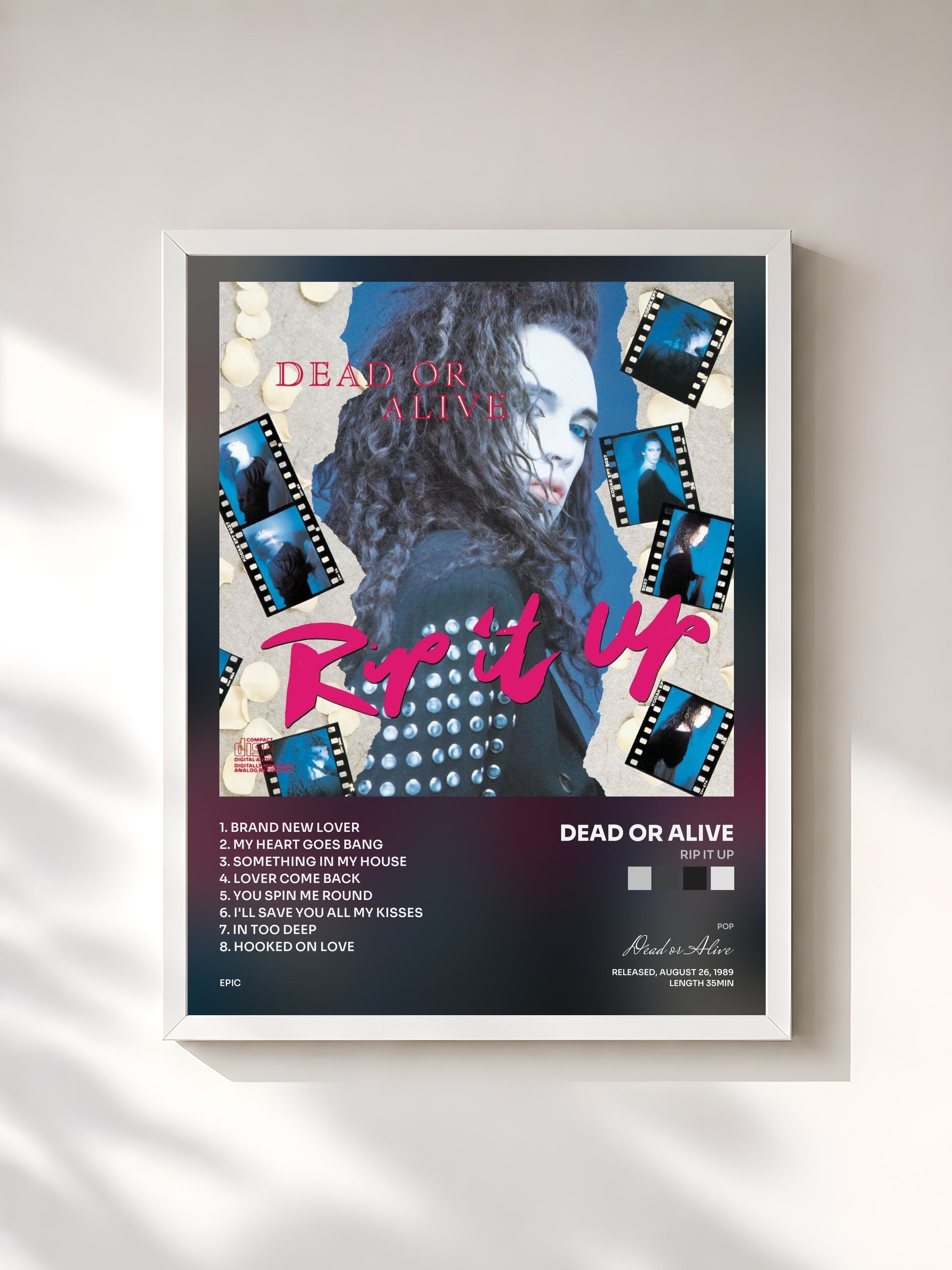#blanc Tableau de l'album Rip It Up de Dead or Alive, cadre blanc, imprimé et encadré en France