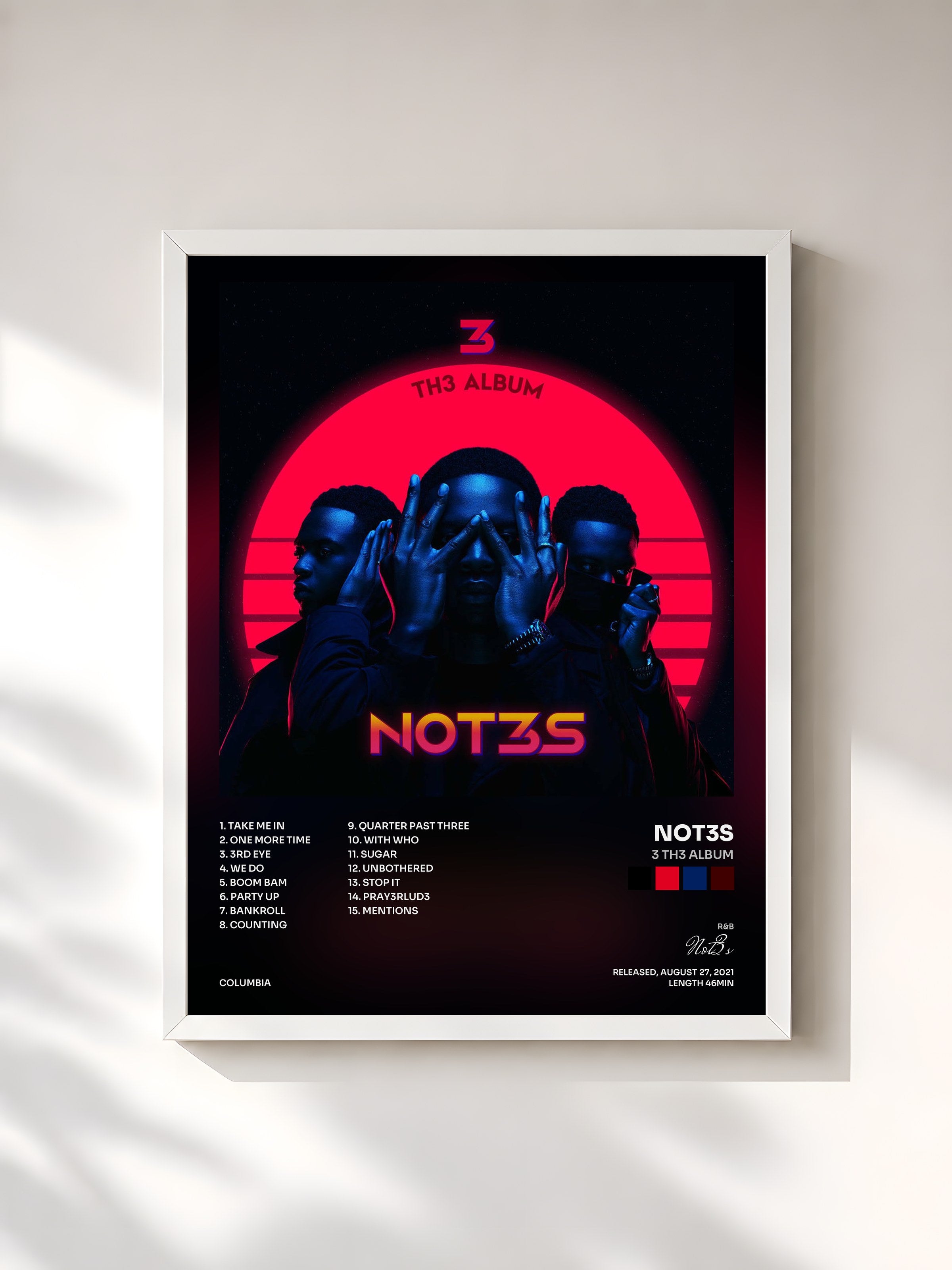 #blanc Tableau de l'album 3 Th3 Album de Not3s, cadre blanc, imprimé et encadré en France